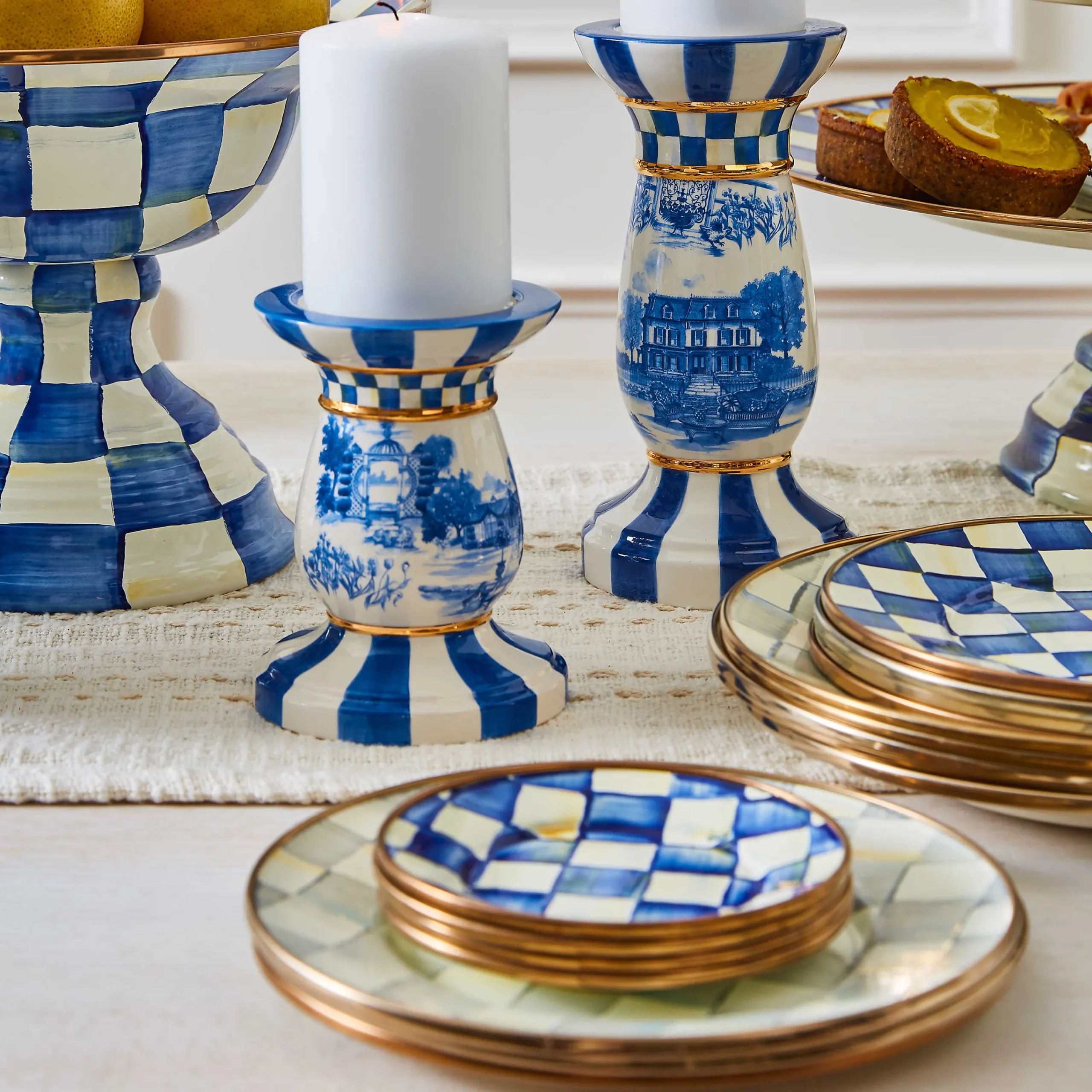 MacKenzie-Childs Royal Check Appetizer Plates, Set of 4| Bar Entertaining|Serveware