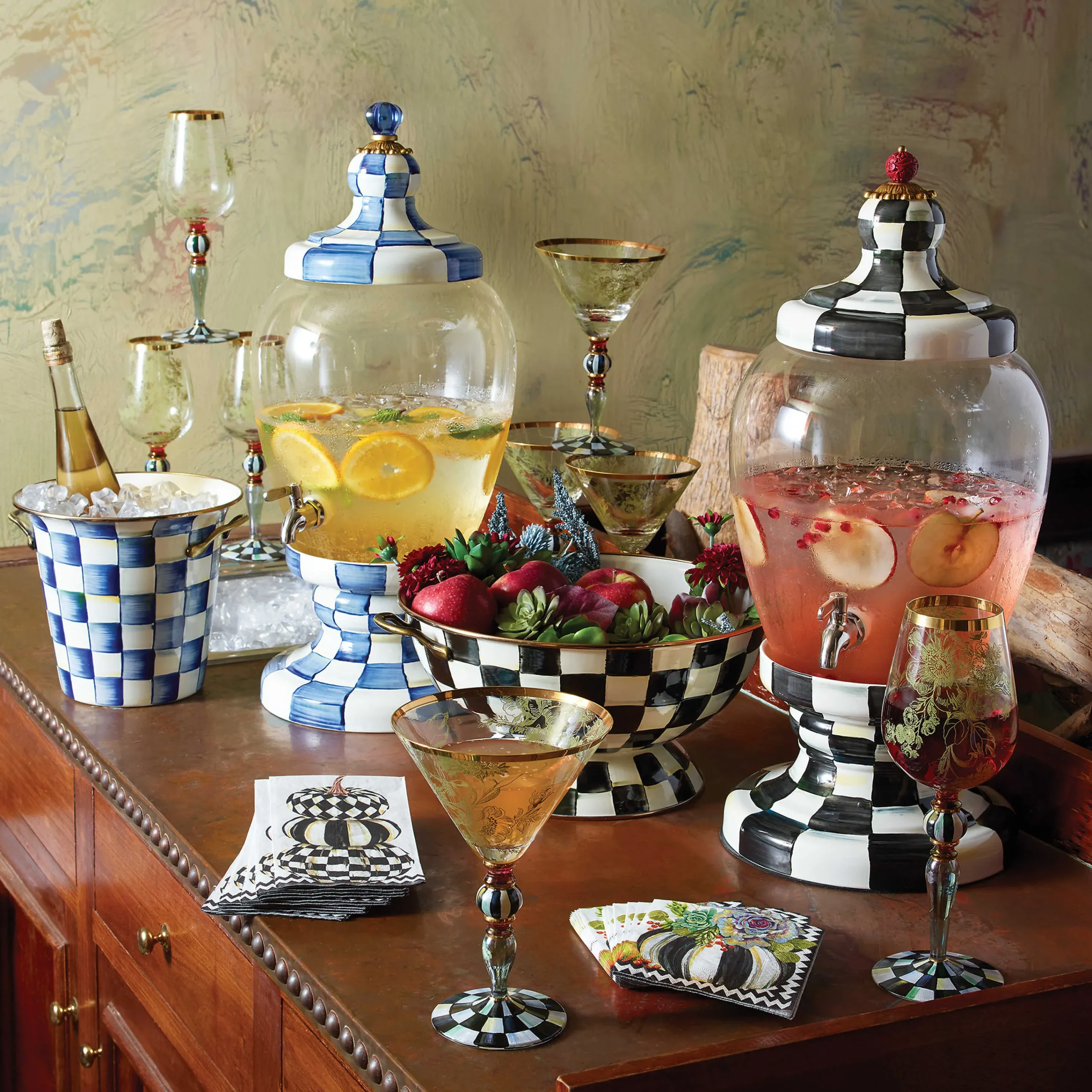 MacKenzie-Childs Royal Check Beverage Hostess| Drinkware|Bar Entertaining