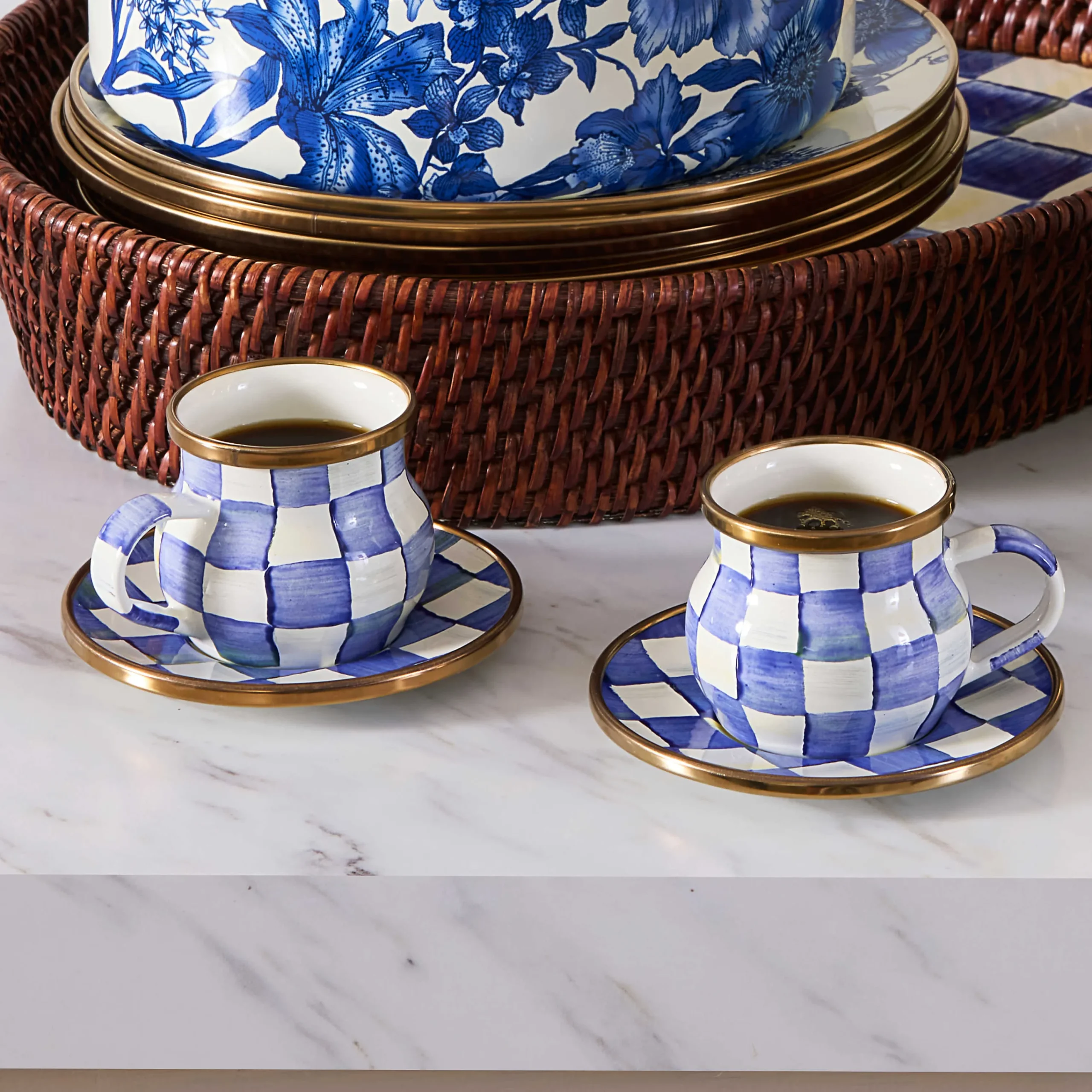 MacKenzie-Childs Royal Check Espresso Cup Saucer Set| The Coffee Shop|Drinkware