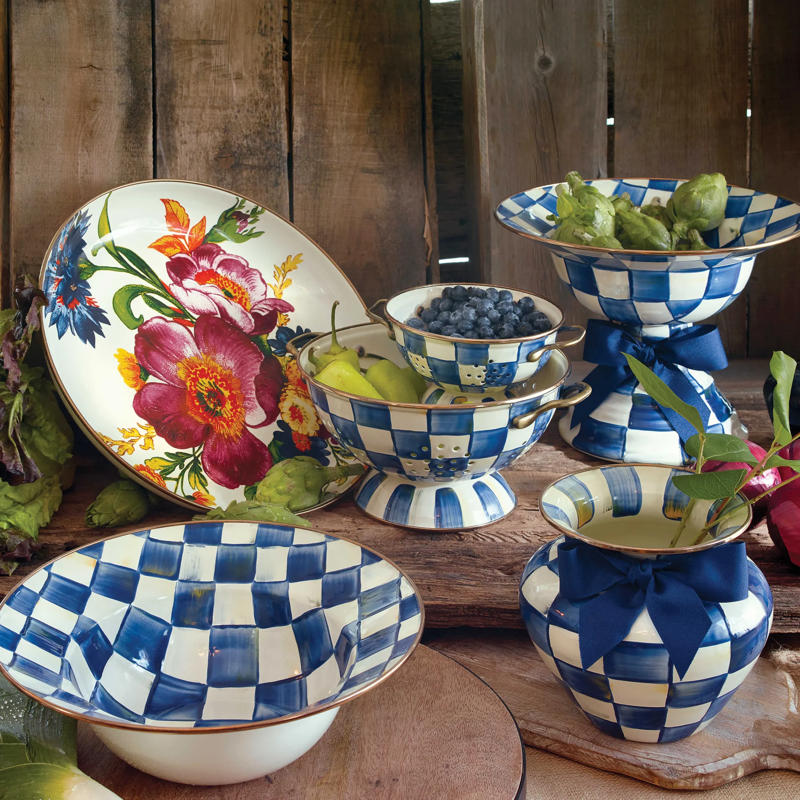 MacKenzie-Childs Royal Check Large Colander| Kitchen Utensils & Tools