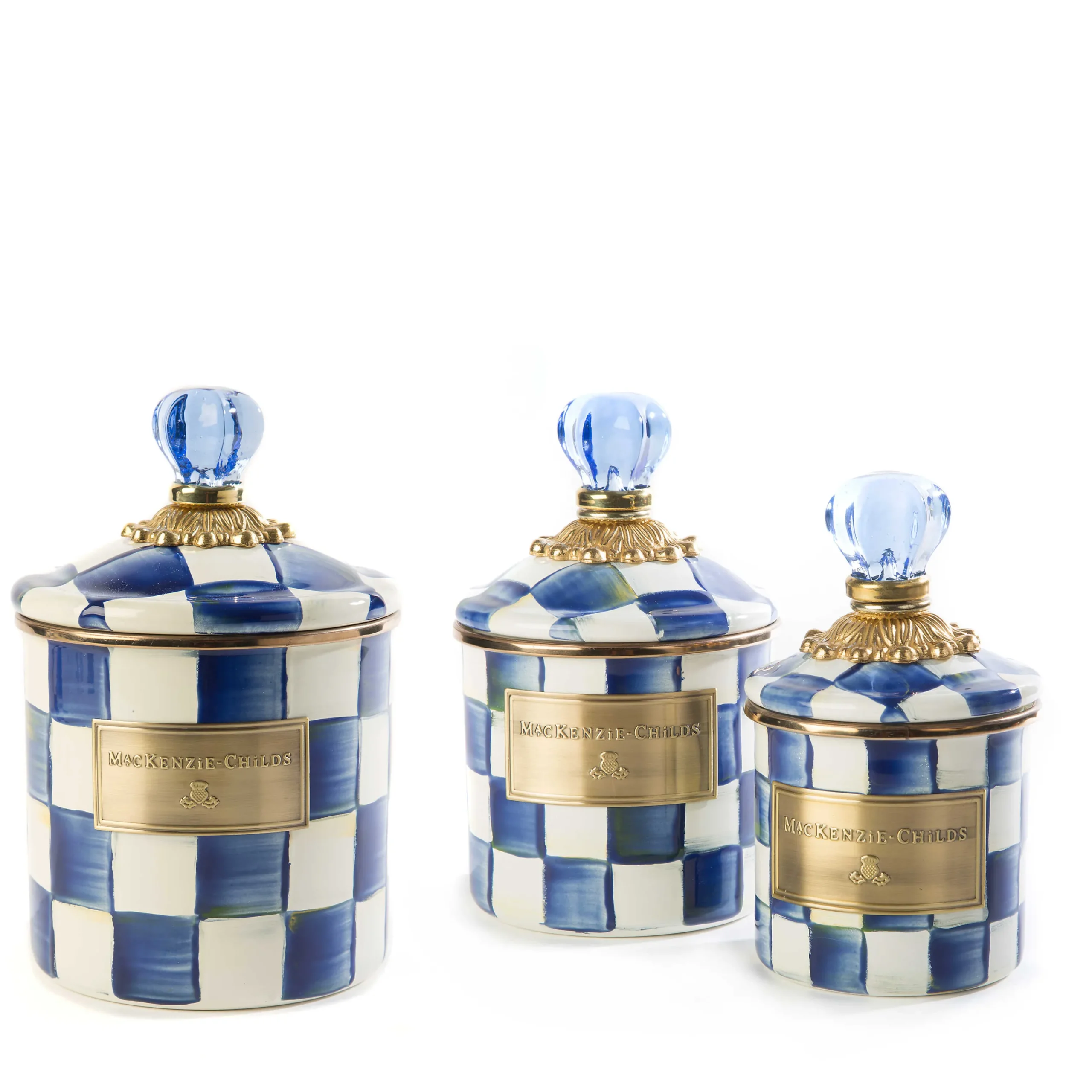 MacKenzie-Childs Royal Check Little Canisters, Set of 3| Kitchen & Dining Sets|Kitchen Storage & Organization