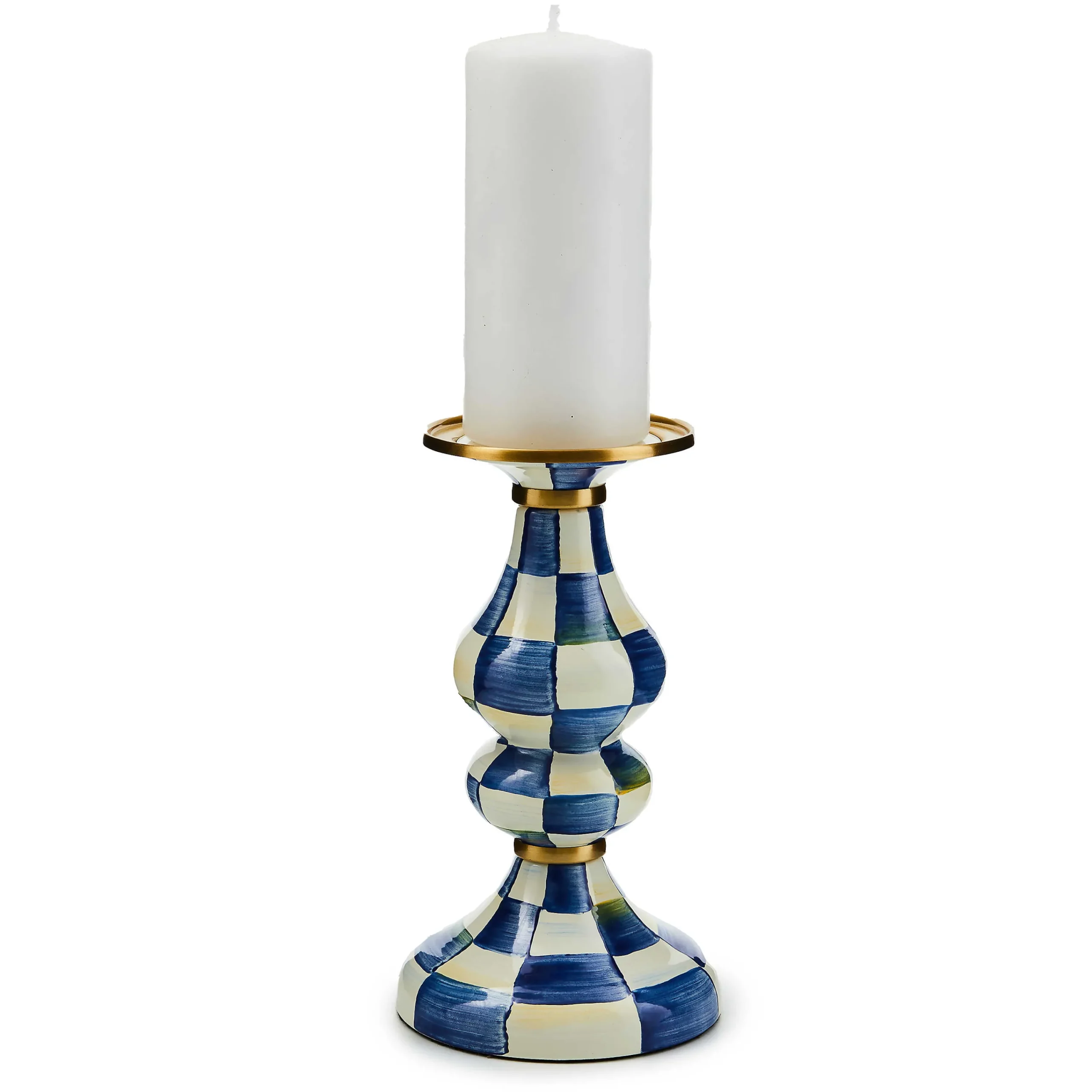MacKenzie-Childs Royal Check Medium Pillar Candlestick| Candles & Fragrances