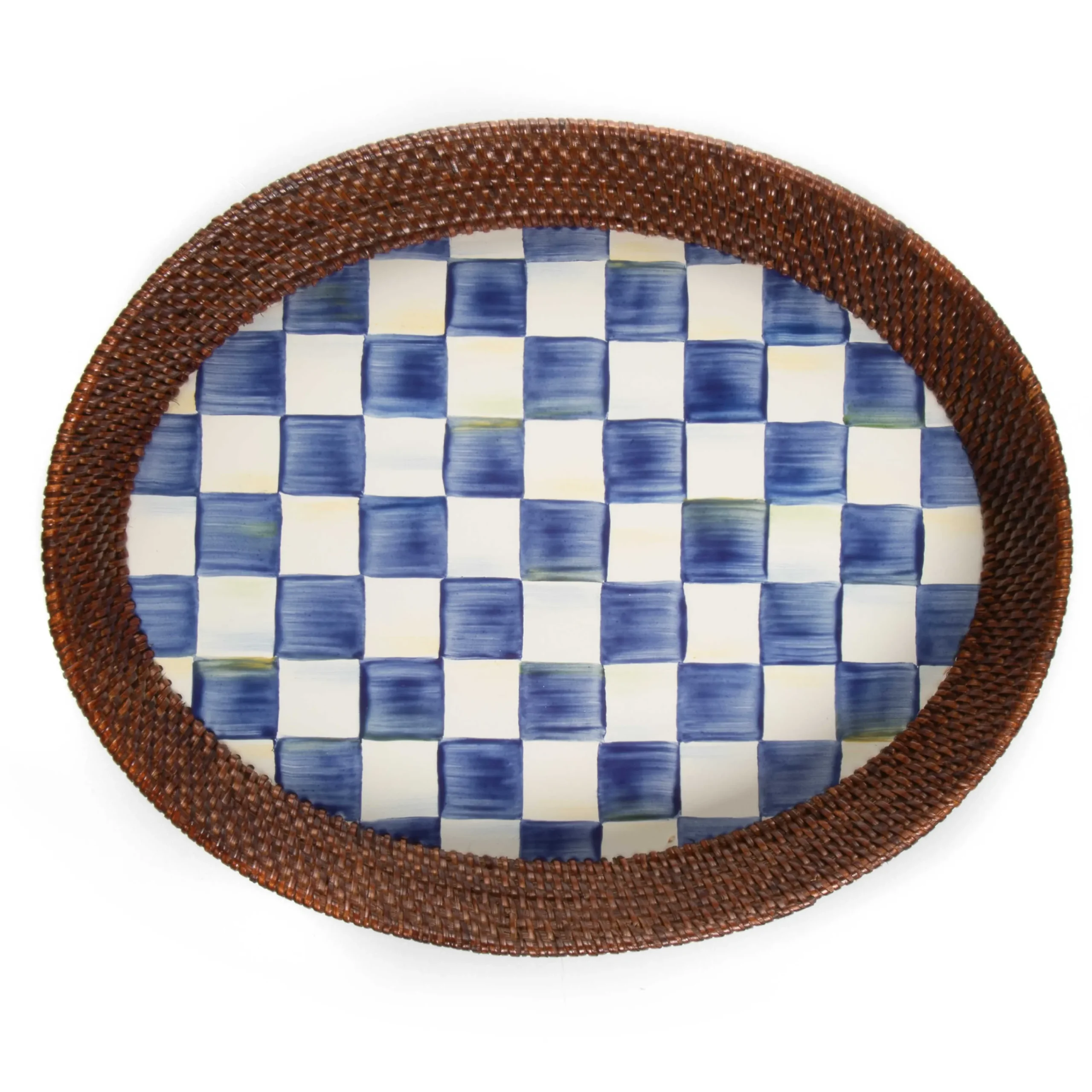 MacKenzie-Childs Royal Check Rattan Enamel Large Serving Tray| Bar Entertaining|Serveware