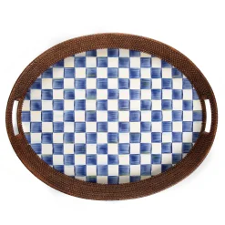 MacKenzie-Childs Royal Check Rattan Enamel Party Serving Tray| Bar Entertaining|Serveware