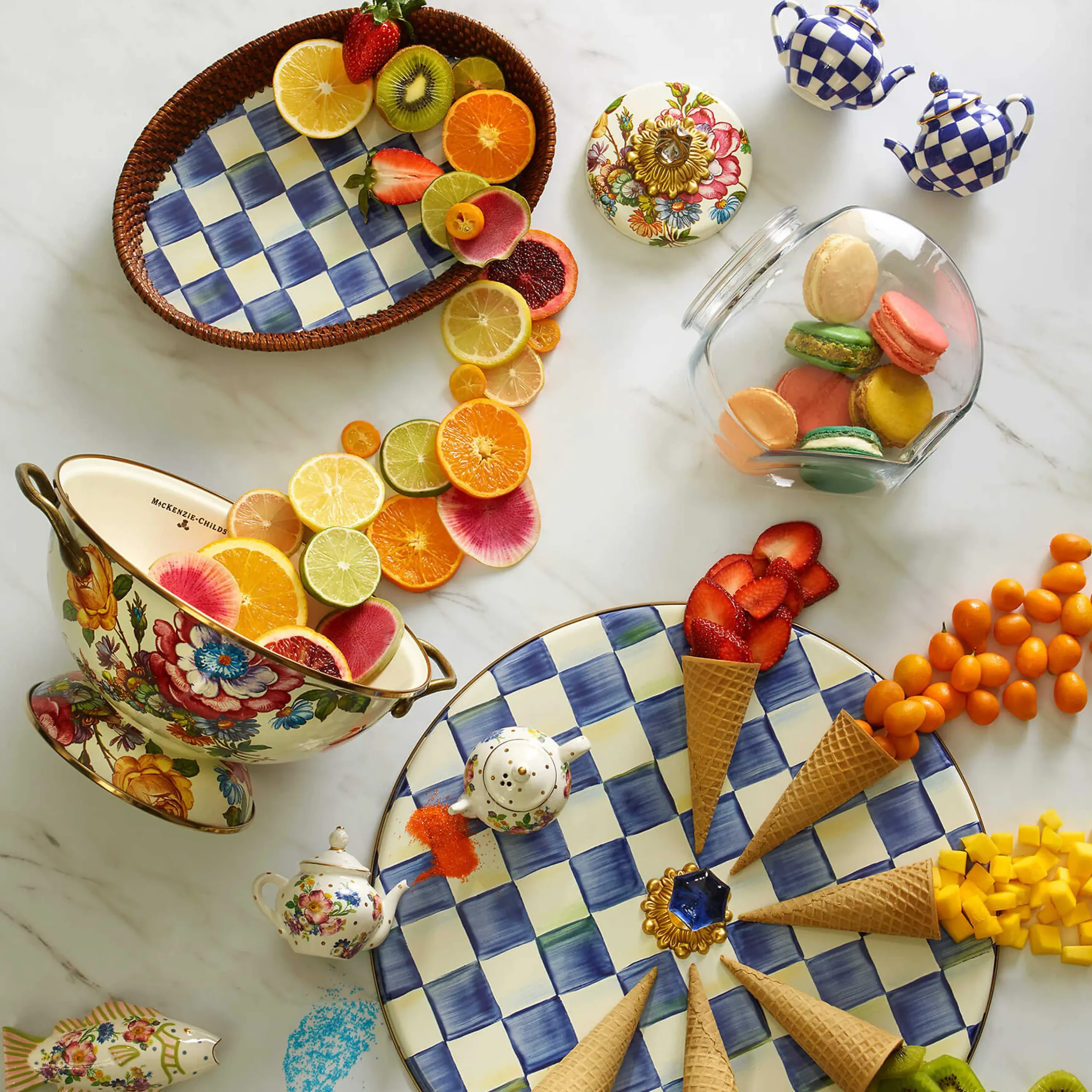 MacKenzie-Childs Royal Check Rattan Enamel Small Serving Tray| The Coffee Shop|Serveware