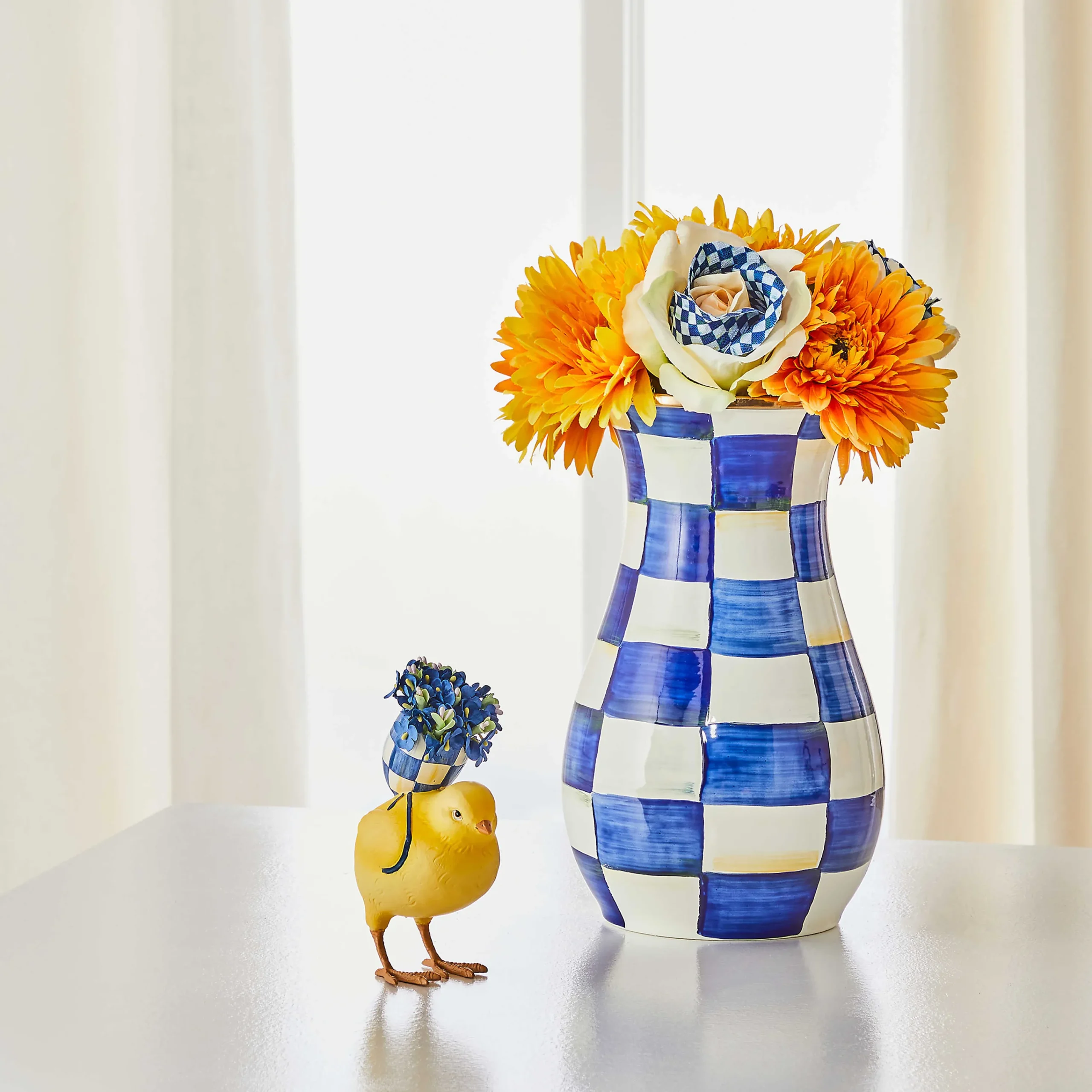 MacKenzie-Childs Royal Check Tall Vase Bouquet Set| Spring|Greenery & Florals