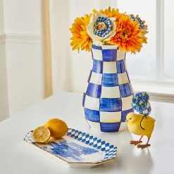 MacKenzie-Childs Royal Check Tall Vase Bouquet Set| Spring|Greenery & Florals