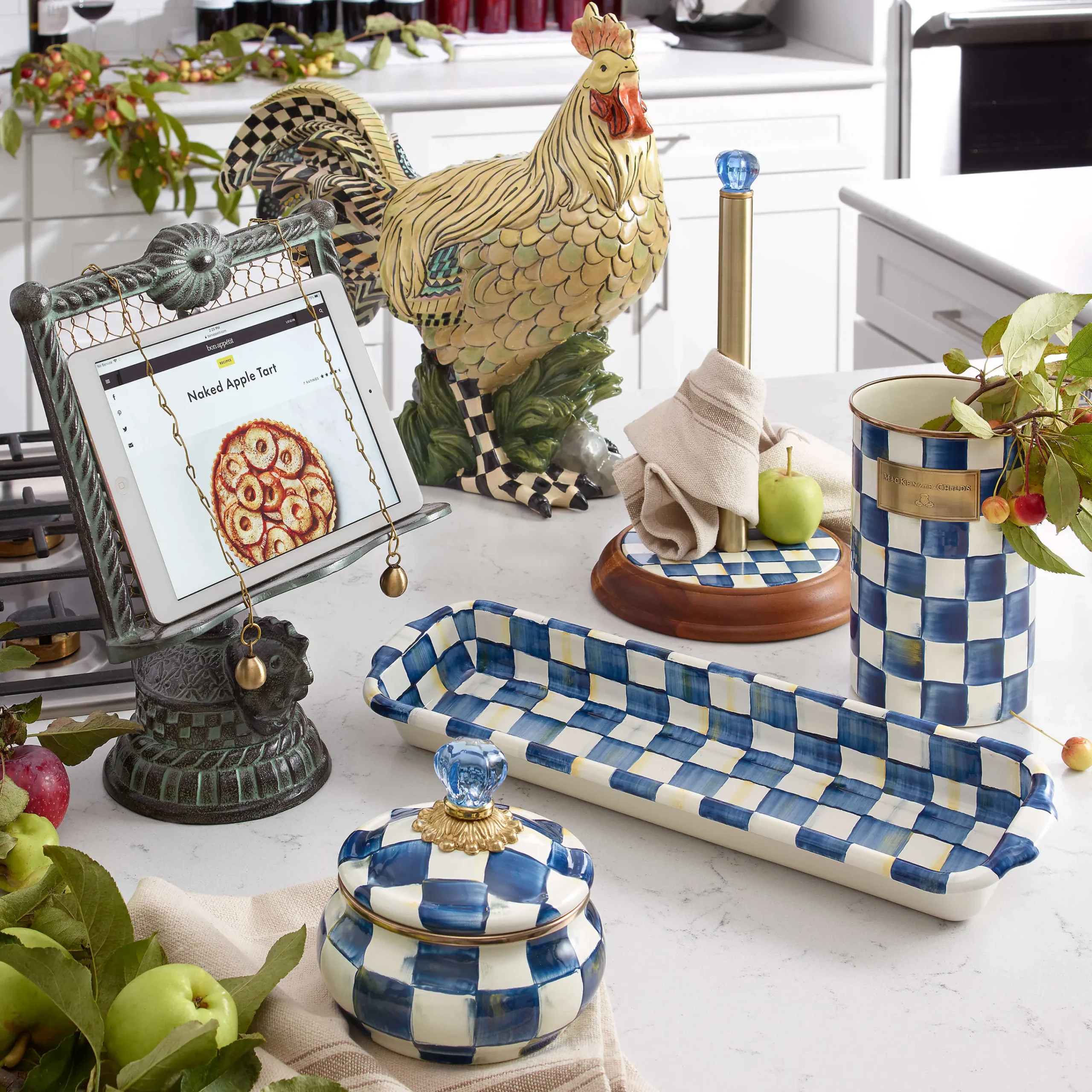 MacKenzie-Childs Royal Check Wood Paper Towel Holder| Kitchen Storage & Organization