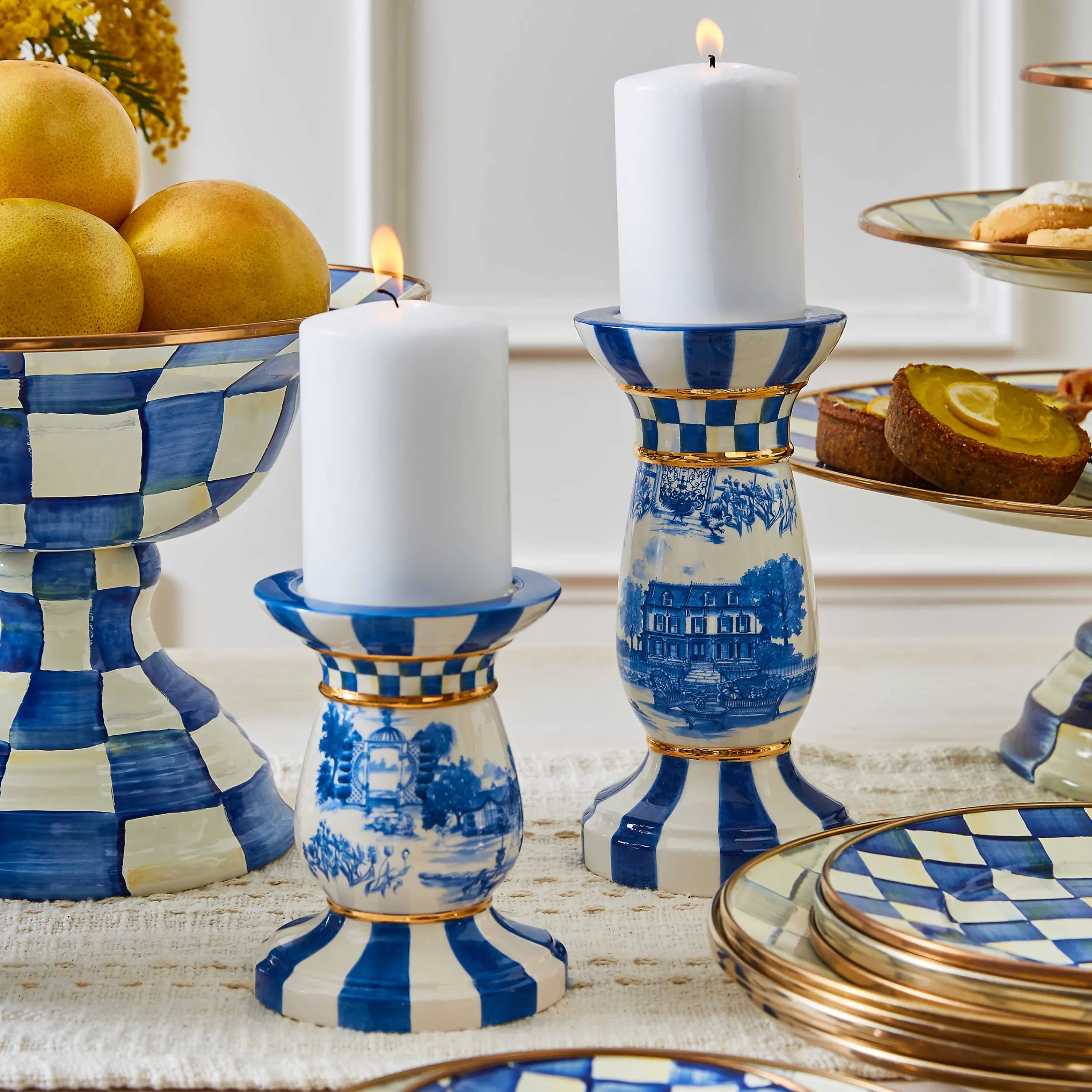 MacKenzie-Childs Royal Toile Tall Pillar Candle Holder| Room Accents|Table Accessories