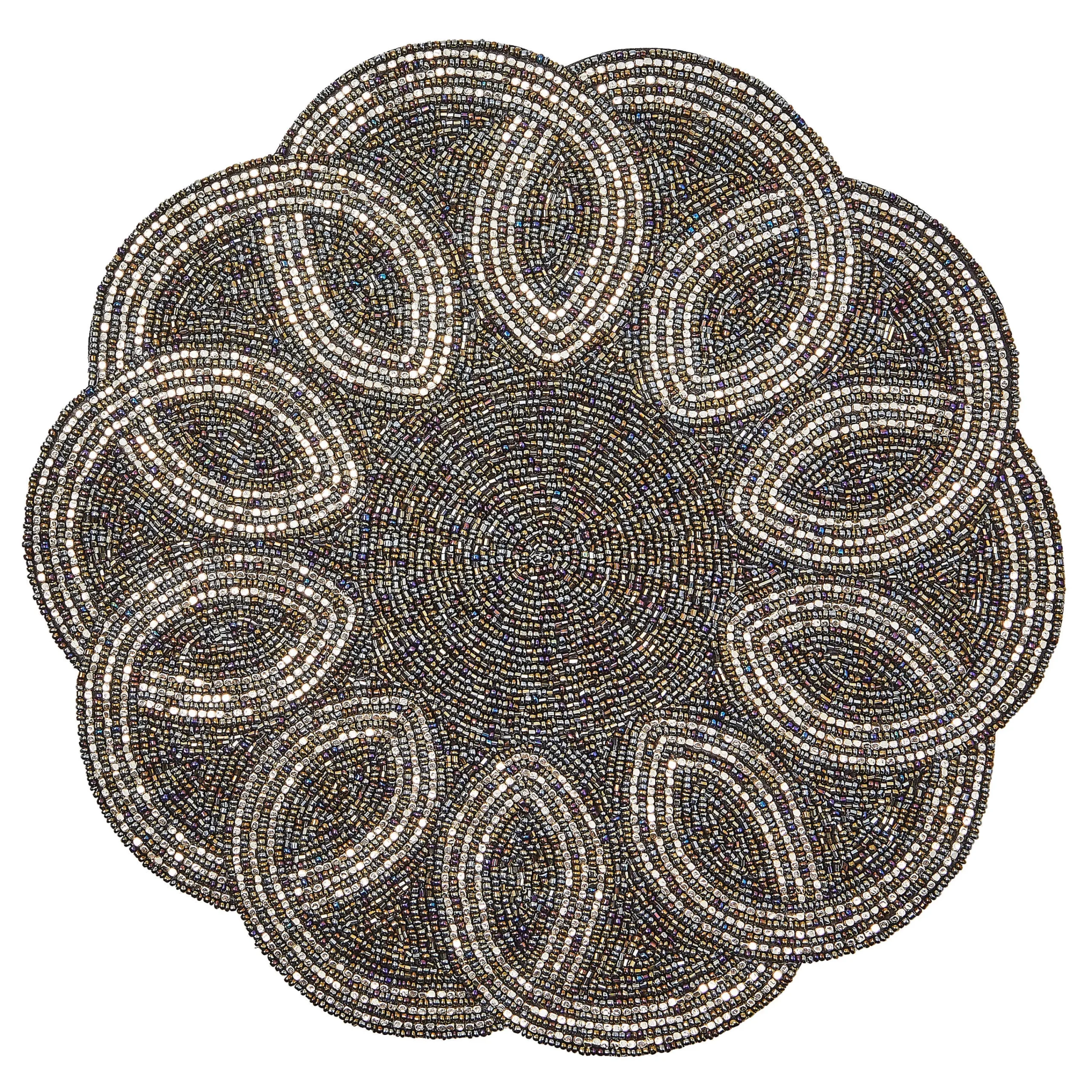MacKenzie-Childs Scalloped Black Silver Beaded Placemat| Table Accessories