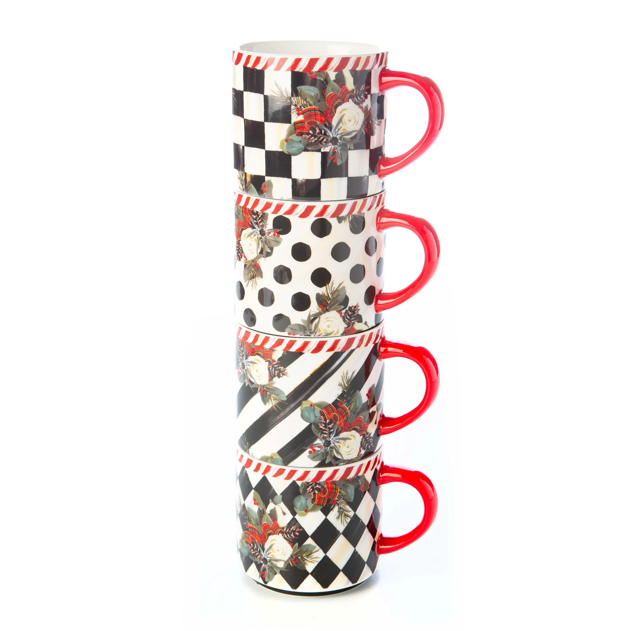 MacKenzie-Childs Scottish Bouquet Stacking Mugs - Set of 4| Holiday|Drinkware
