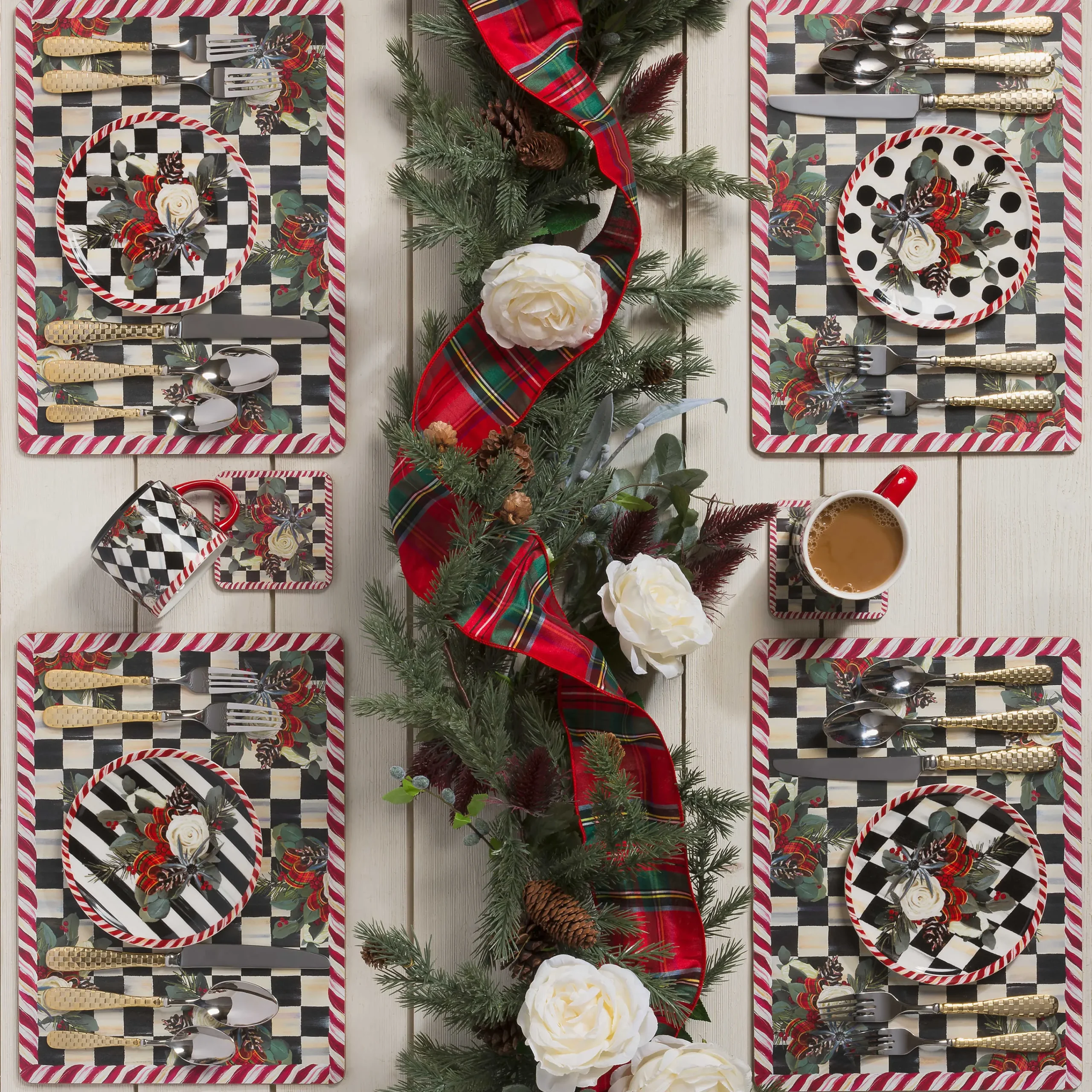 MacKenzie-Childs Scottish Bouquet Stacking Mugs - Set of 4| Holiday|Drinkware