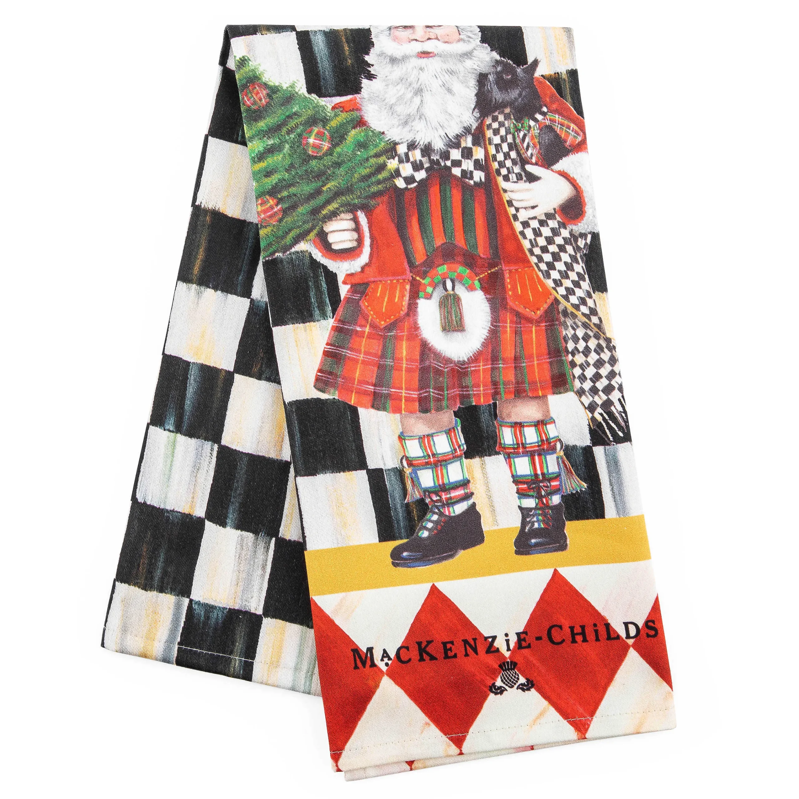 MacKenzie-Childs Scottish Santa Dish Towel| Holiday|Kitchen & Table Linens