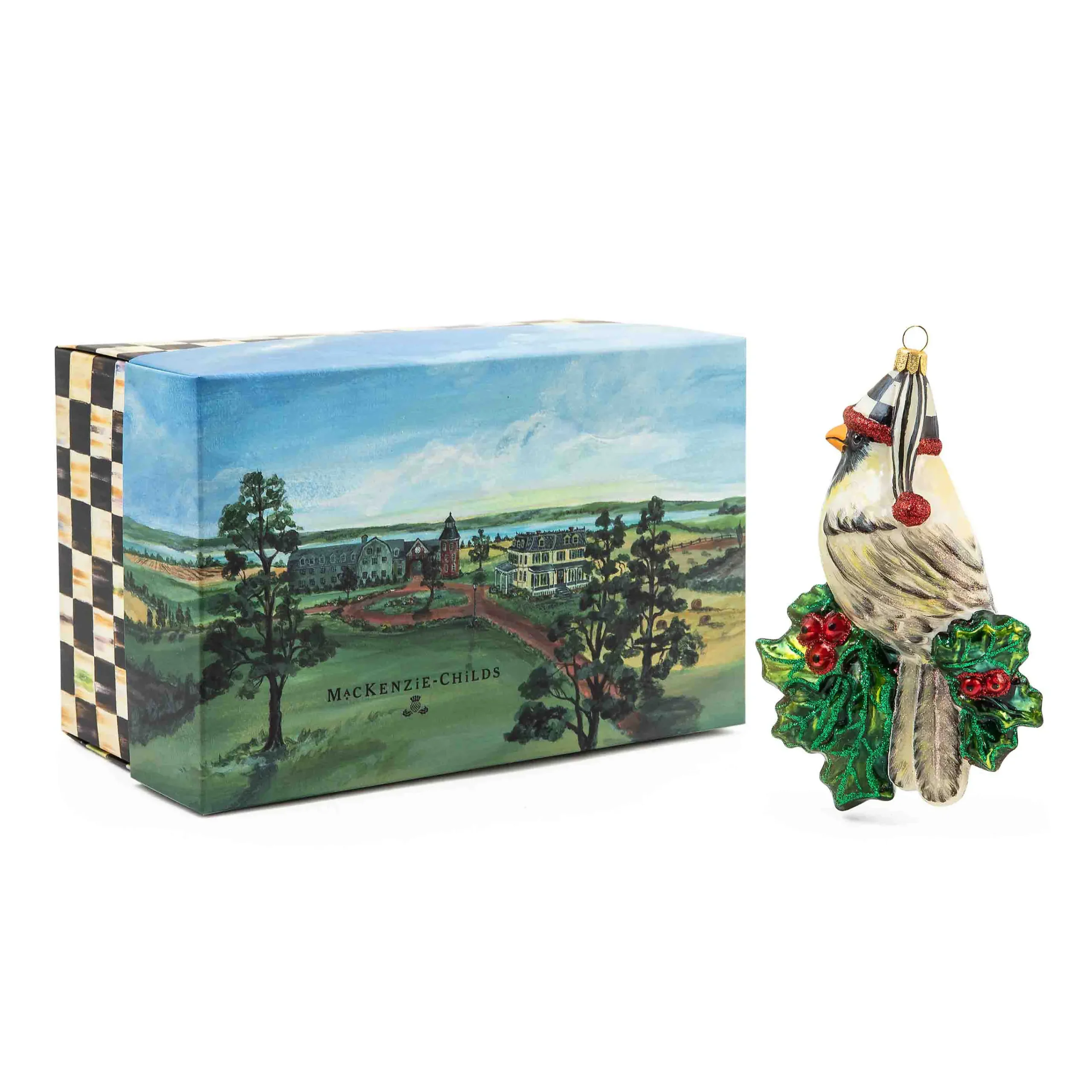 MacKenzie-Childs Snow Cardinal Glass Ornament| Holiday