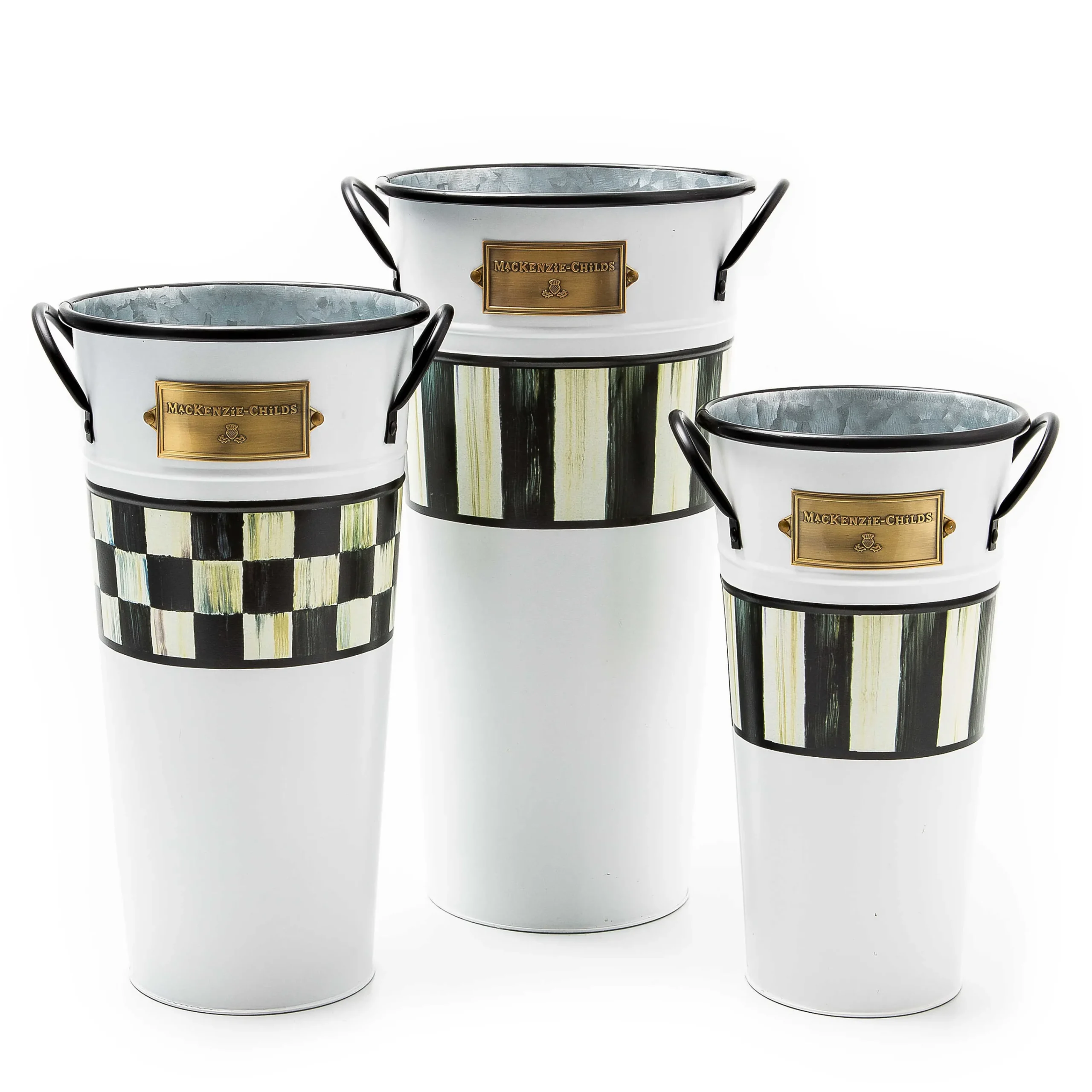 MacKenzie-Childs Spectator Galvanized Flower Buckets, Set of 3| Spring|Outdoor