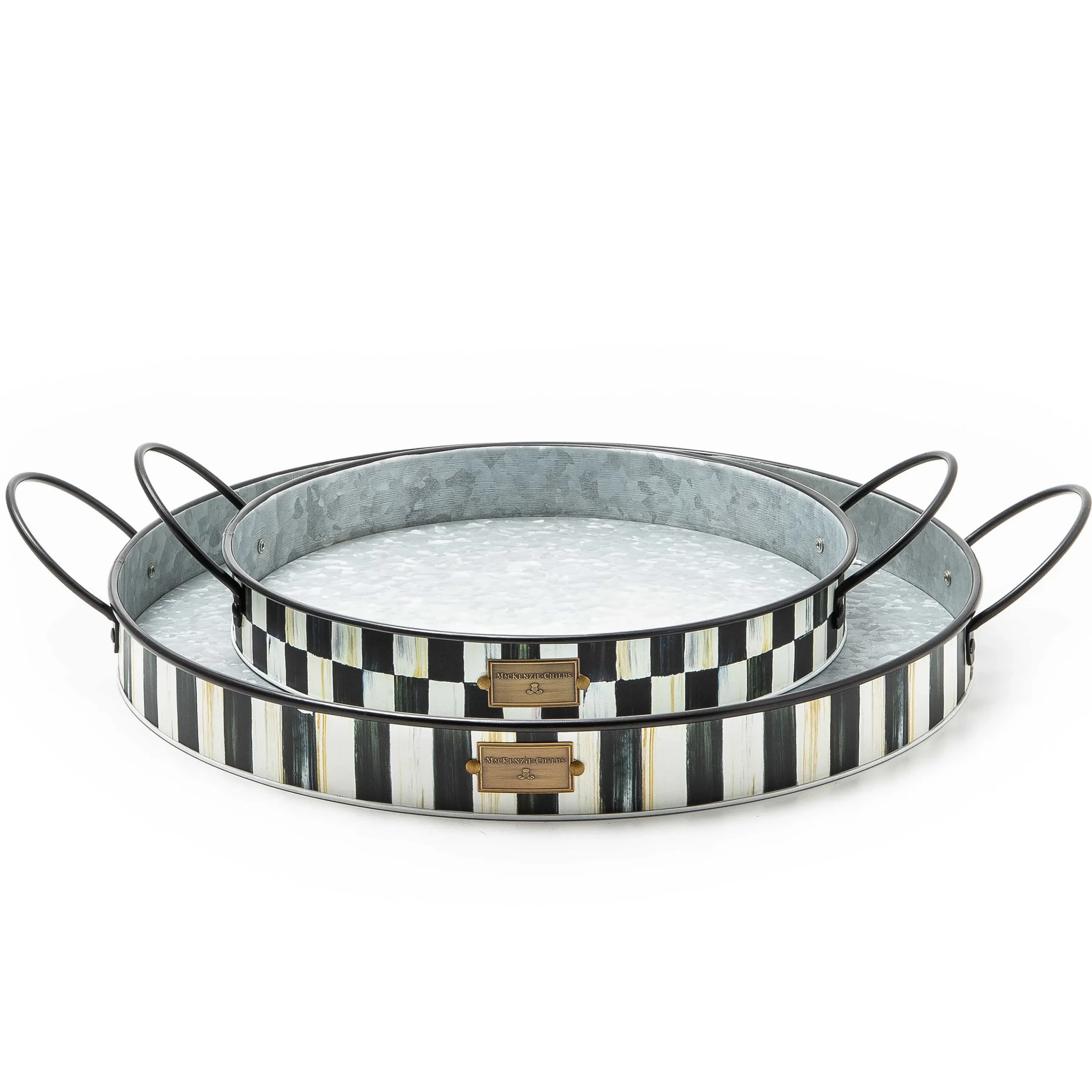 MacKenzie-Childs Spectator Galvanized Serving Trays, Set of 2| Bar Entertaining|Serveware