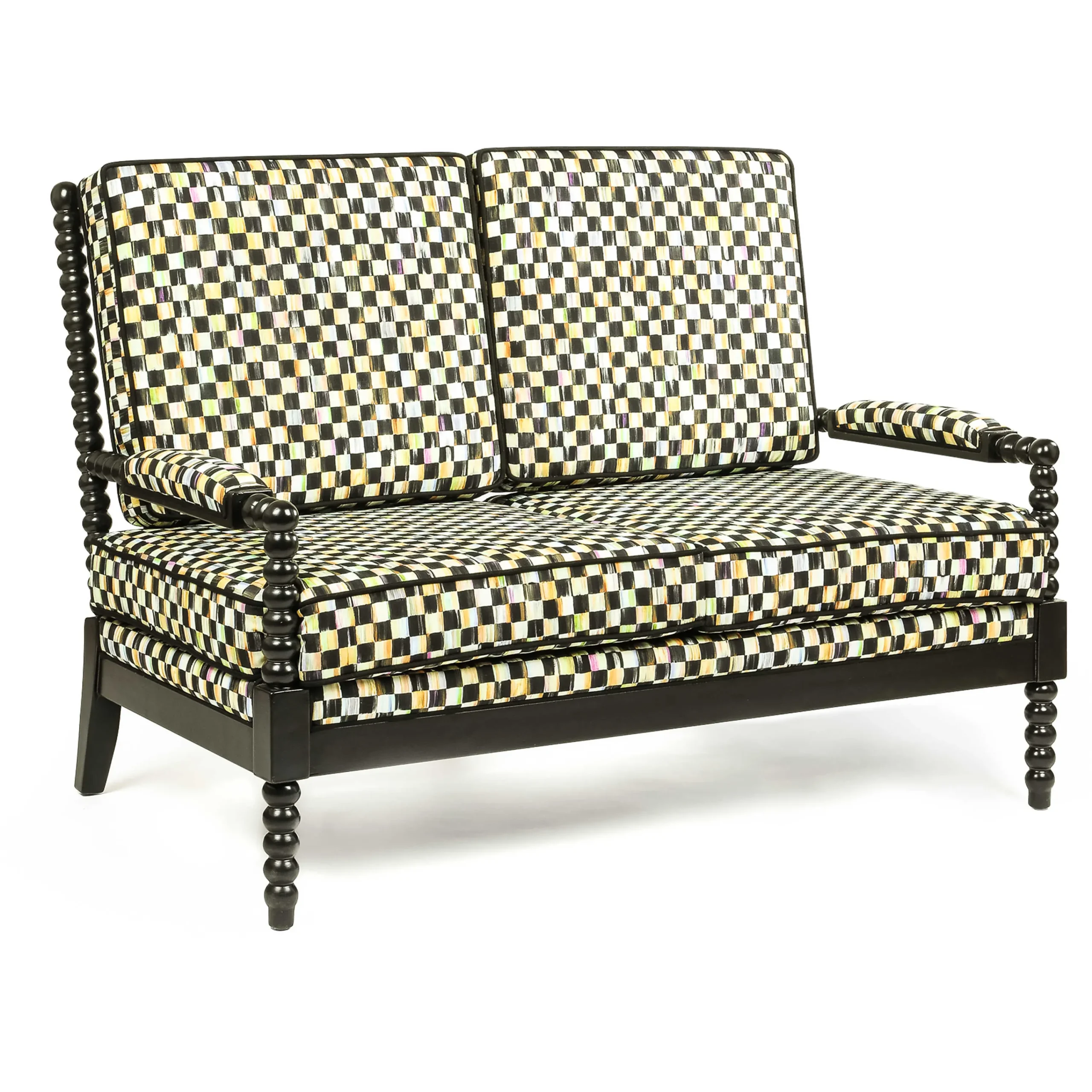 MacKenzie-Childs Spindle Check Outdoor Loveseat| Outdoor|Spring
