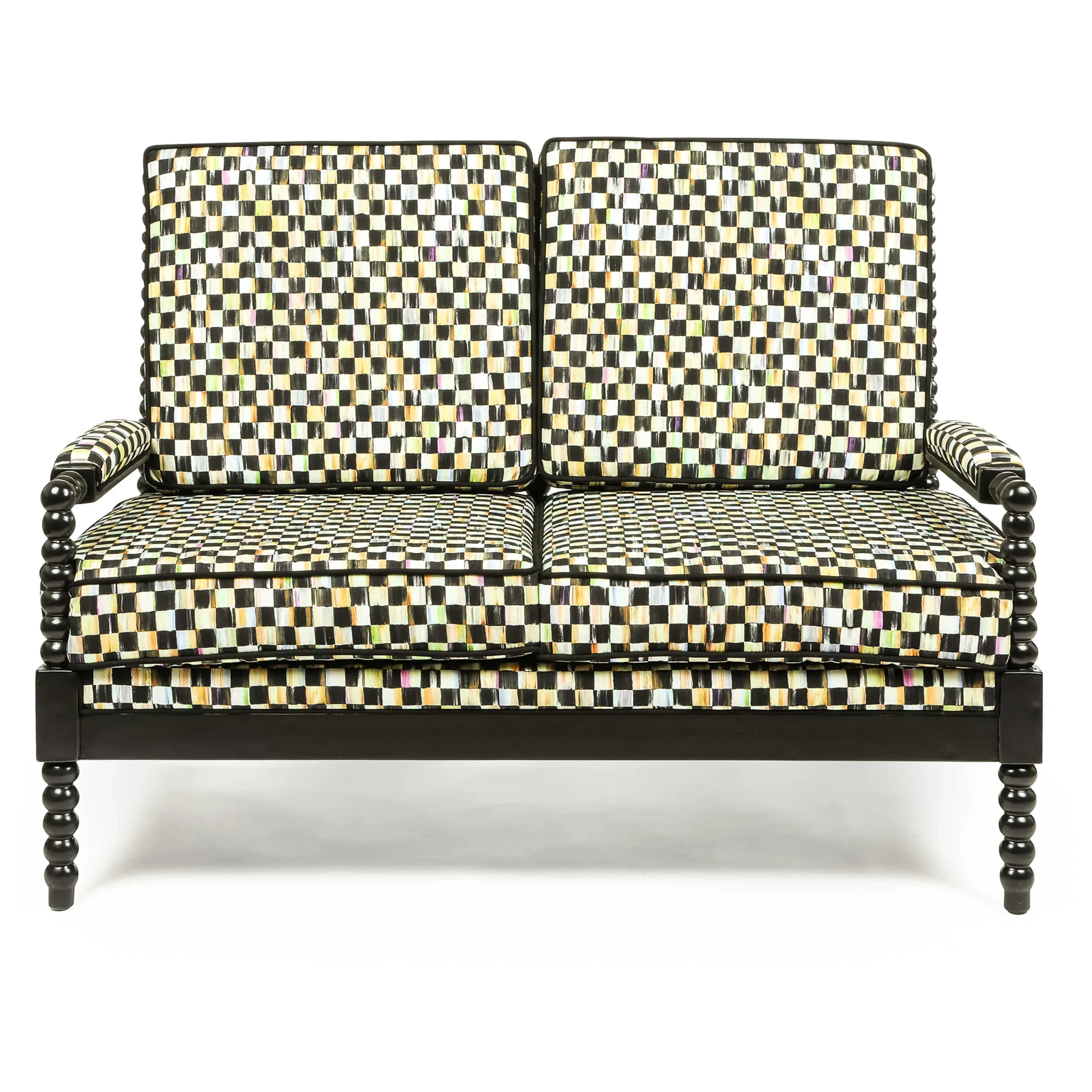 MacKenzie-Childs Spindle Check Outdoor Loveseat| Outdoor|Spring