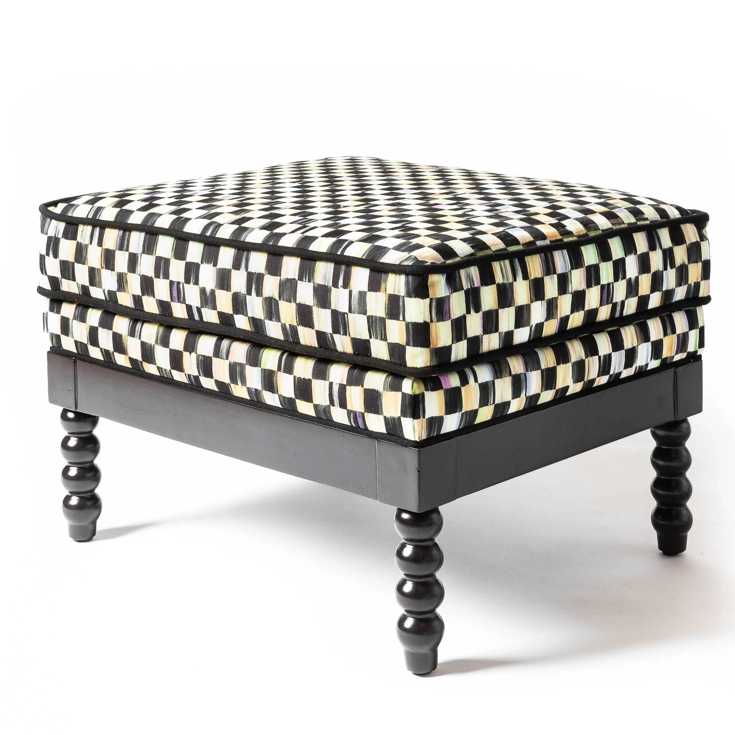 MacKenzie-Childs Spindle Check Outdoor Ottoman| Outdoor|Spring