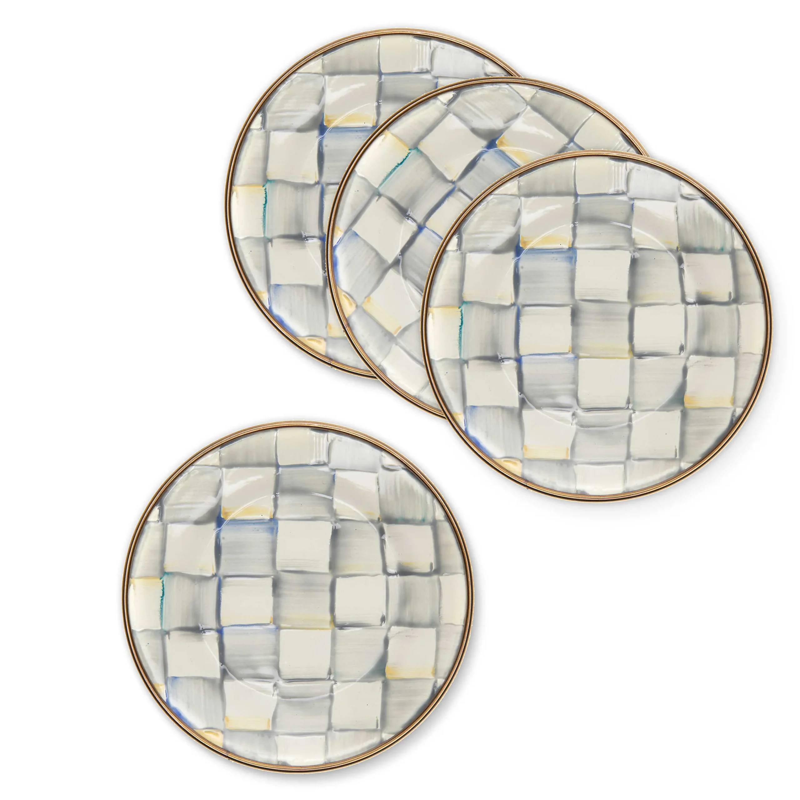 MacKenzie-Childs Sterling Check Appetizer Plates, Set of 4| Bar Entertaining|Serveware