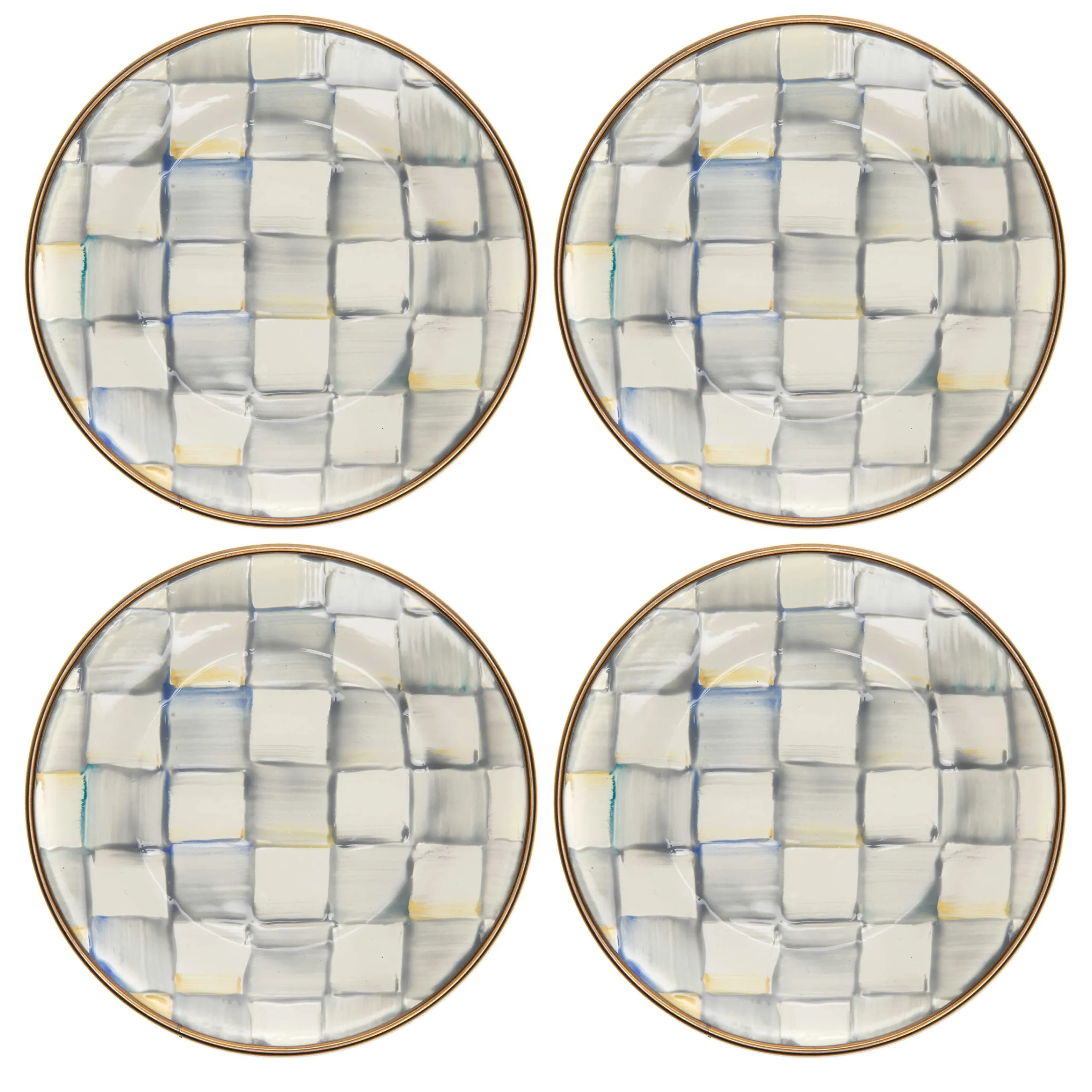MacKenzie-Childs Sterling Check Appetizer Plates, Set of 4| Bar Entertaining|Serveware