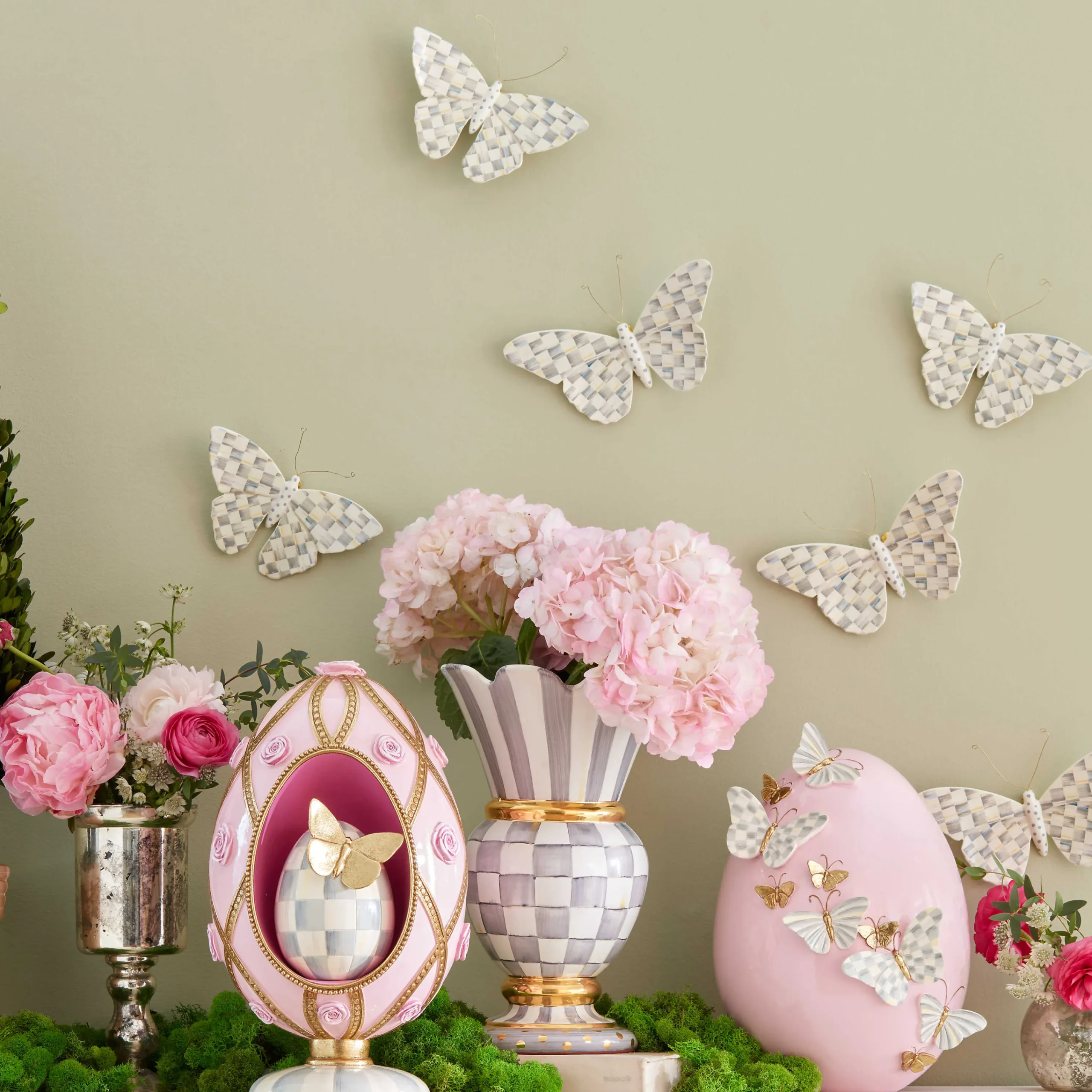 MacKenzie-Childs Sterling Check Butterfly Duo Wall Decor| Room Accents