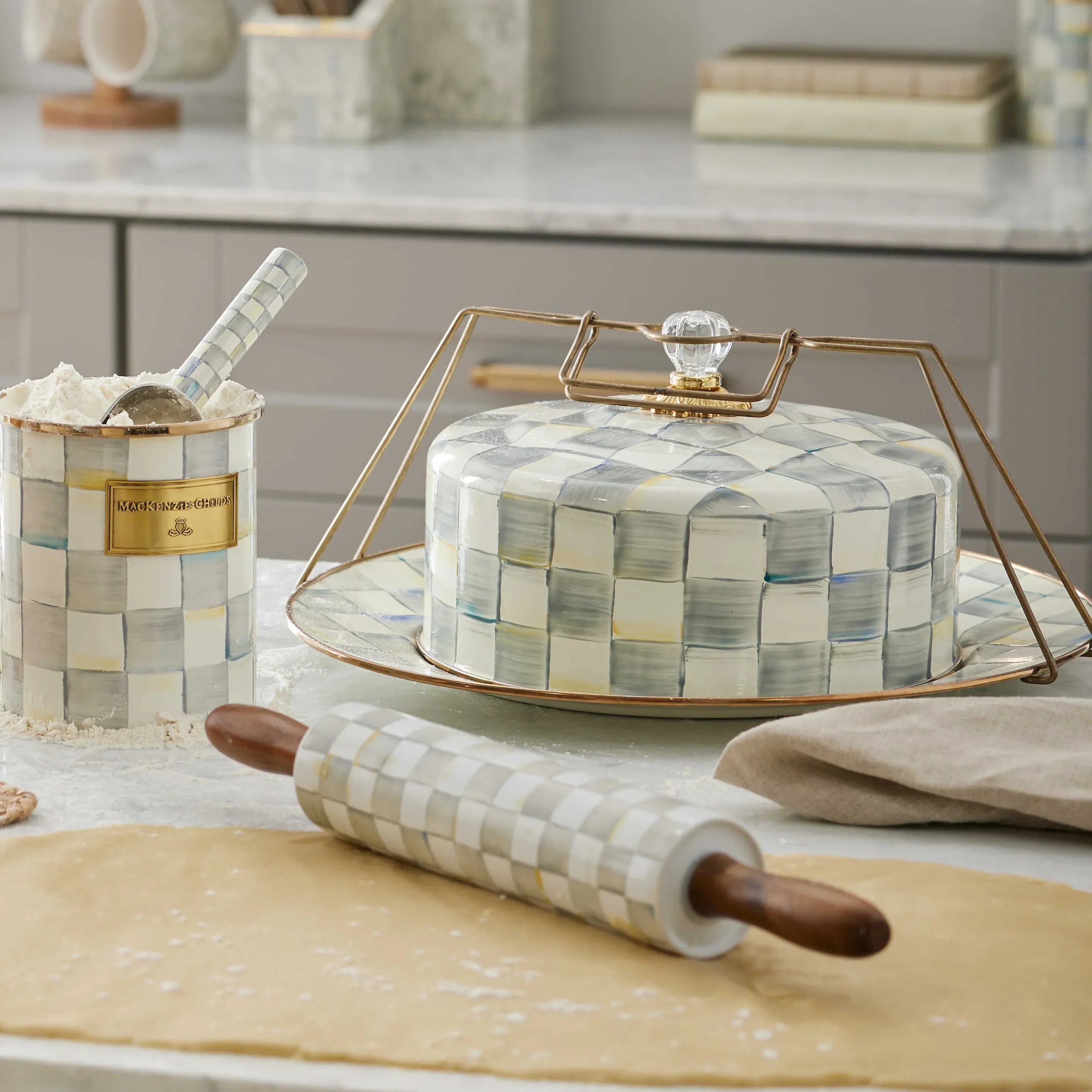 MacKenzie-Childs Sterling Check Cake Carrier| Kitchen Storage & Organization|Serveware
