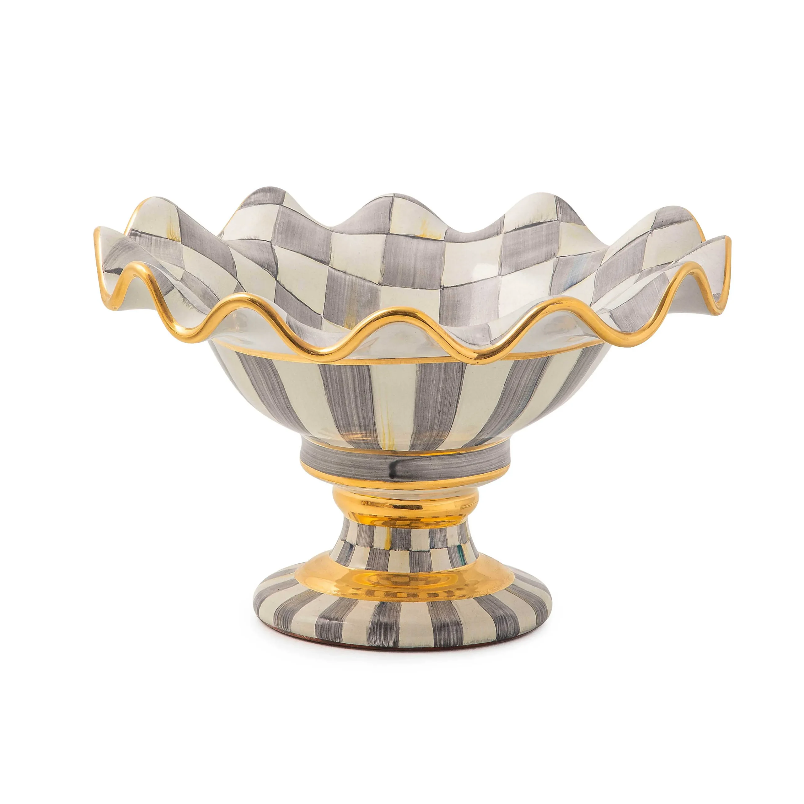 MacKenzie-Childs Sterling Check Ceramic Compote| Serveware