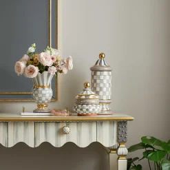MacKenzie-Childs Sterling Check Ceramic Column Canister| Kitchen Storage & Organization