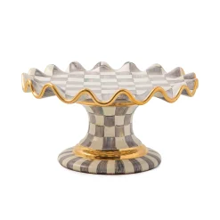 MacKenzie-Childs Sterling Check Ceramic Fluted Cake Stand| Serveware