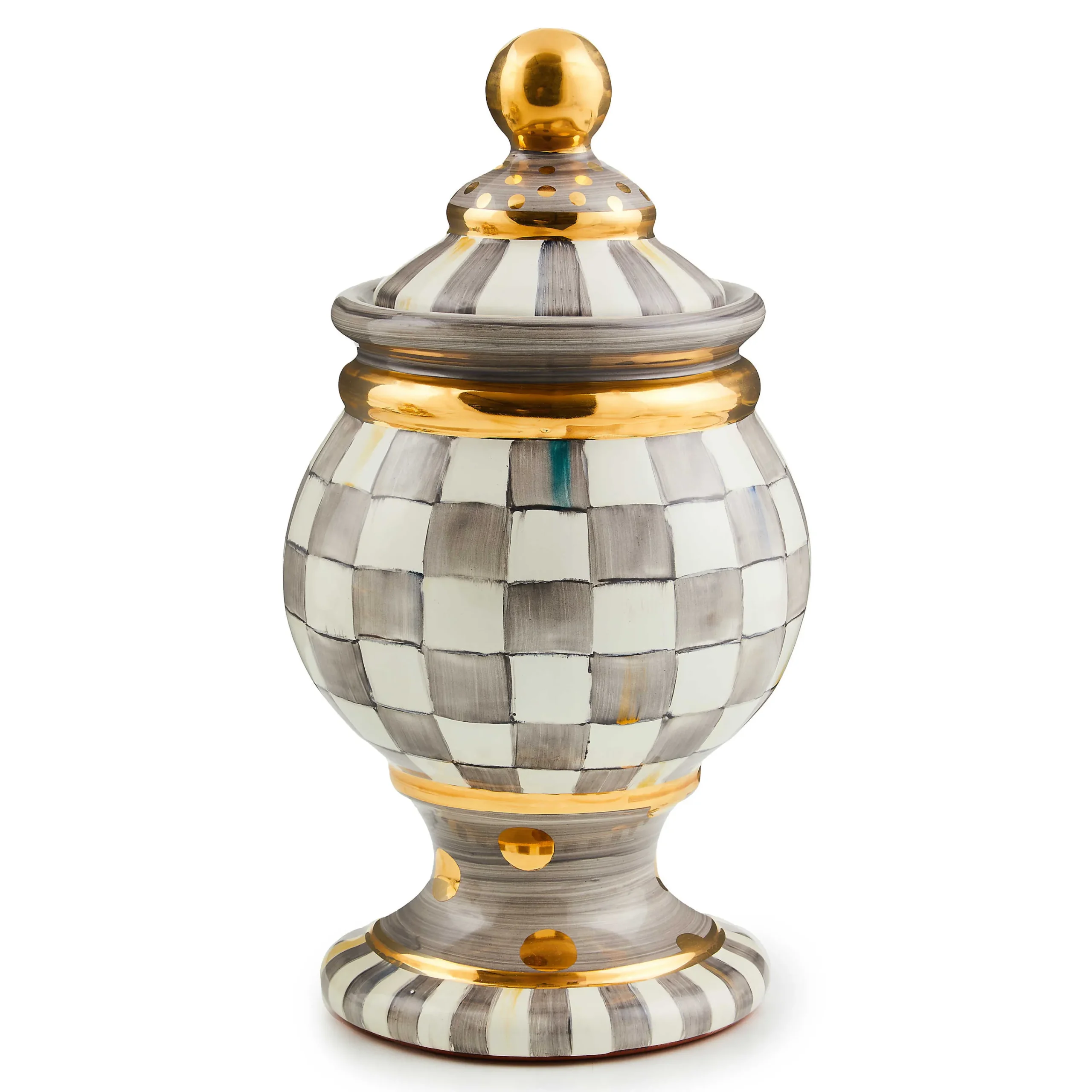MacKenzie-Childs Sterling Check Ceramic Globe Canister| Kitchen Storage & Organization