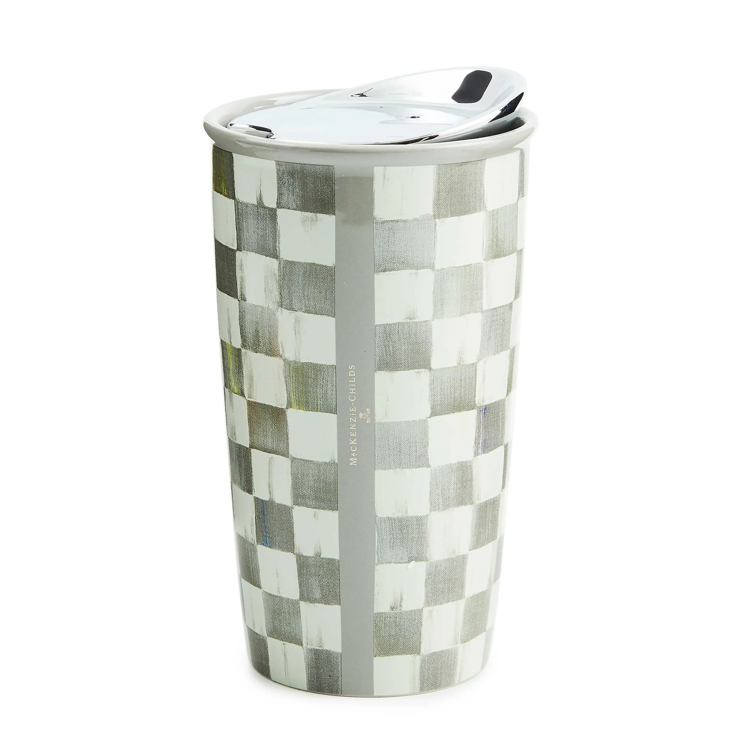 MacKenzie-Childs Sterling Check Ceramic Travel Cup| Accessories|The Coffee Shop