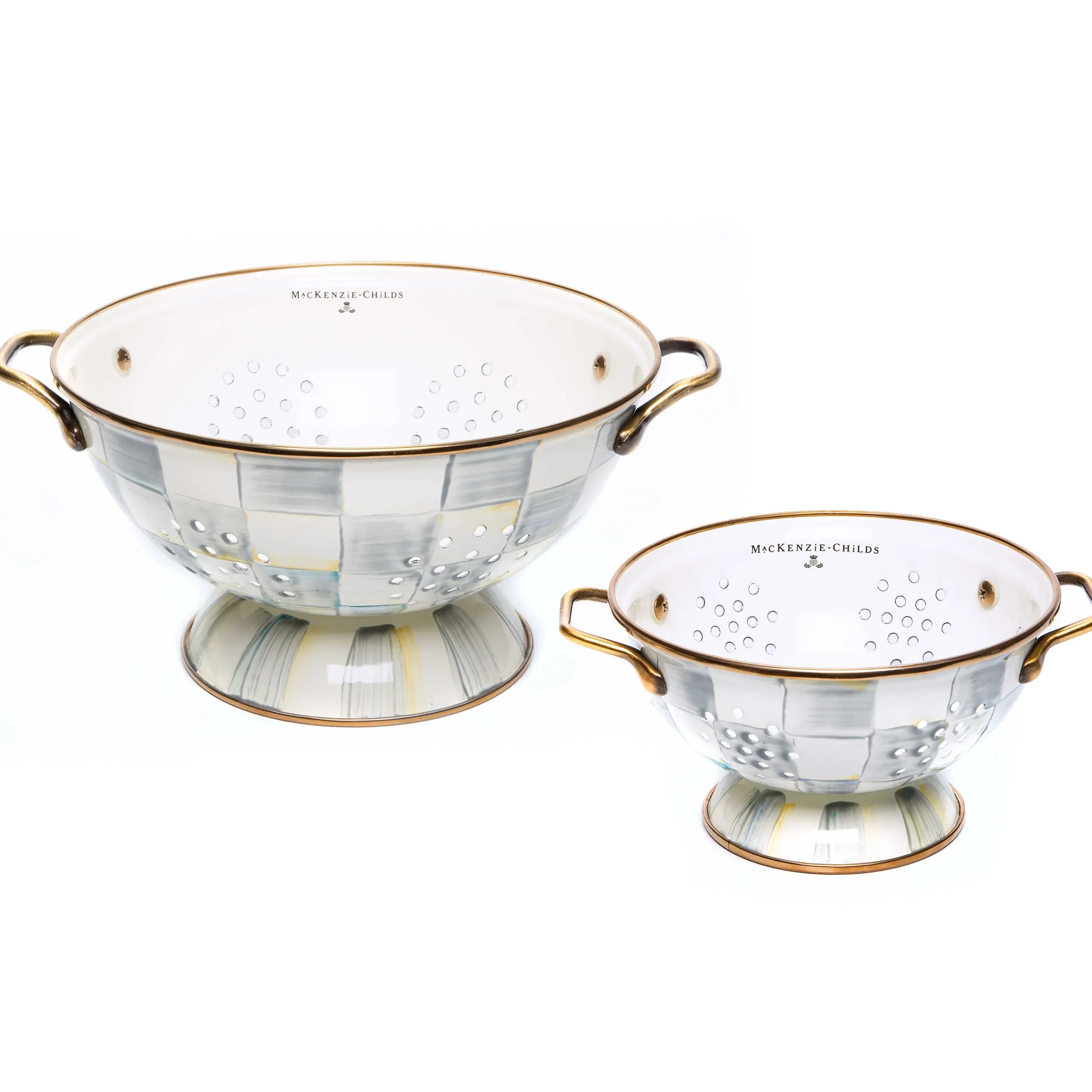 MacKenzie-Childs Sterling Check Colanders, Set of 2| Kitchen & Dining Sets|Kitchen Utensils & Tools