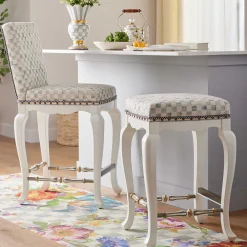 MacKenzie-Childs Sterling Check Counter Stool with Back| Dining Room & Kitchen