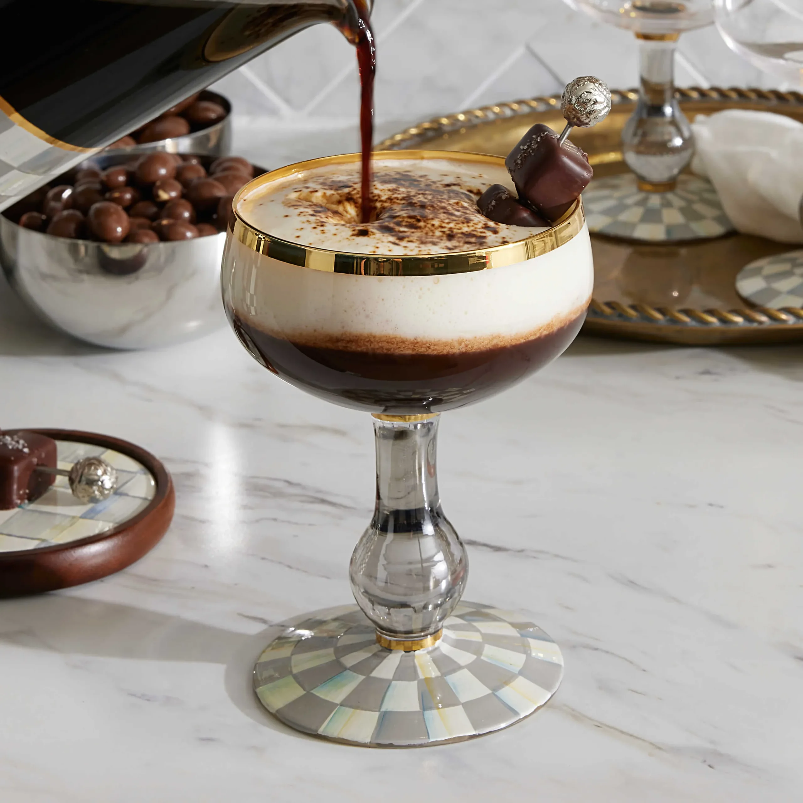 MacKenzie-Childs Sterling Check Coupe Glass| Fall Entertaining|Drinkware