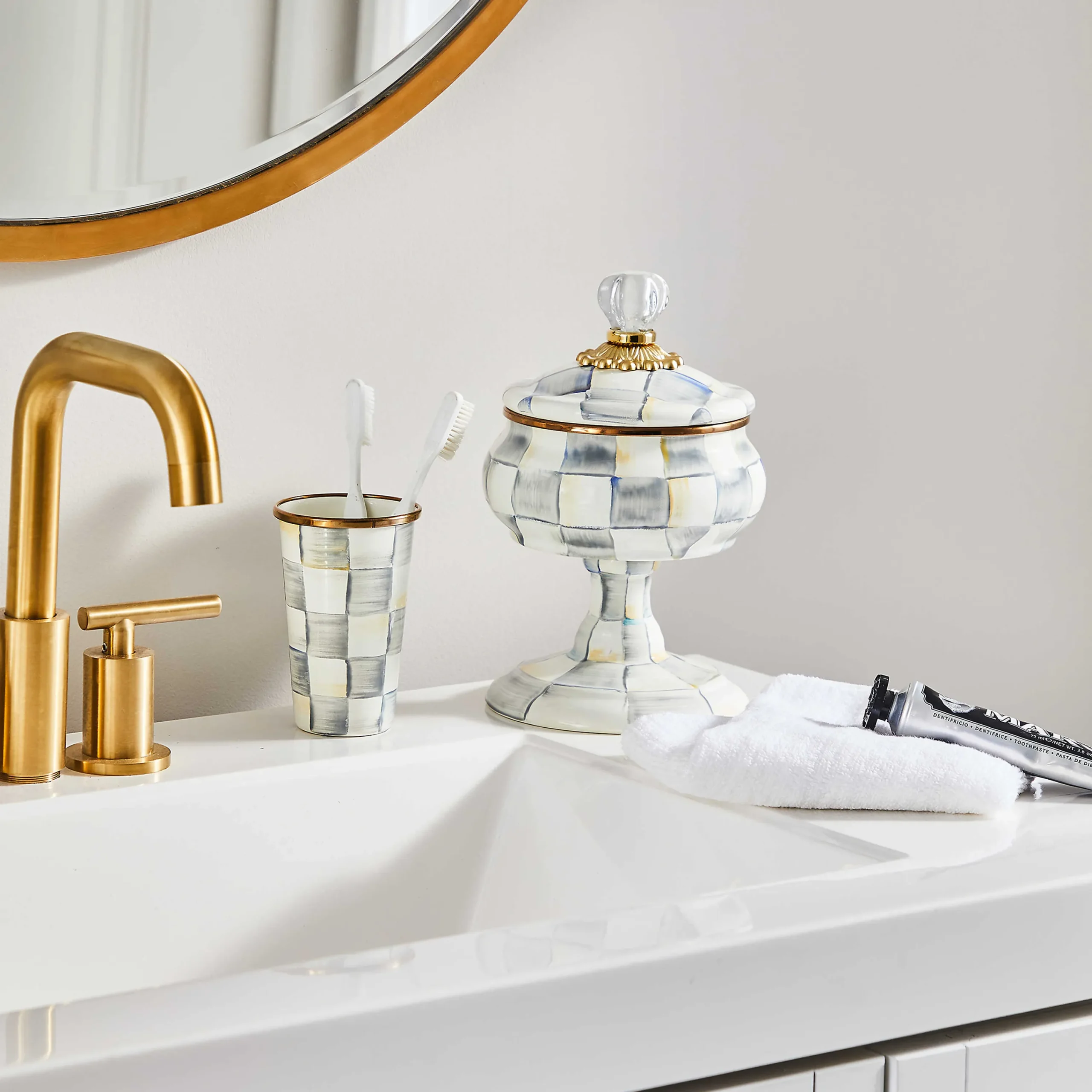 MacKenzie-Childs Sterling Check Curiosity Pot| Bath & Bath Accessories|Room Accents