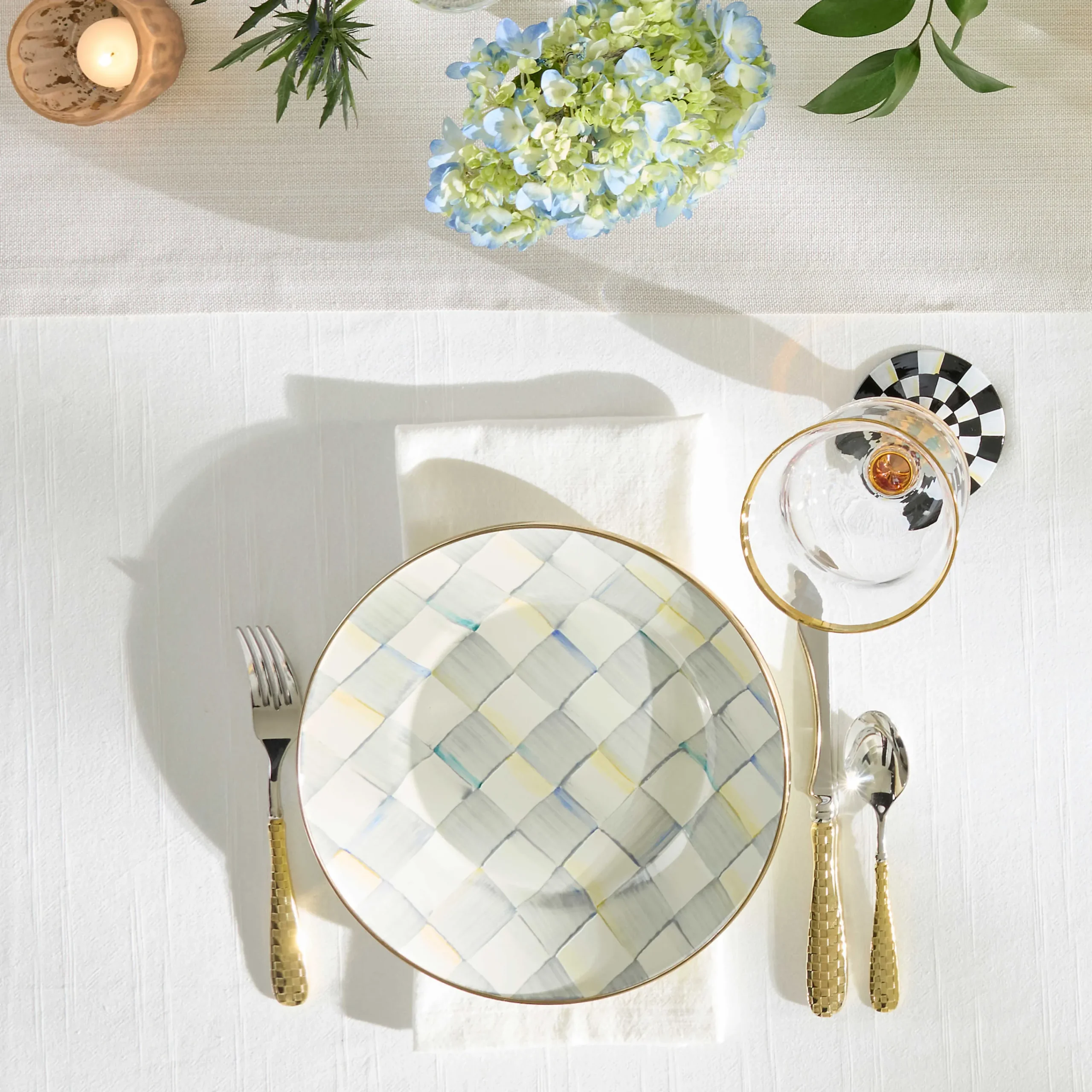 MacKenzie-Childs Sterling Check Dinner Plate| Dinnerware & Flatware