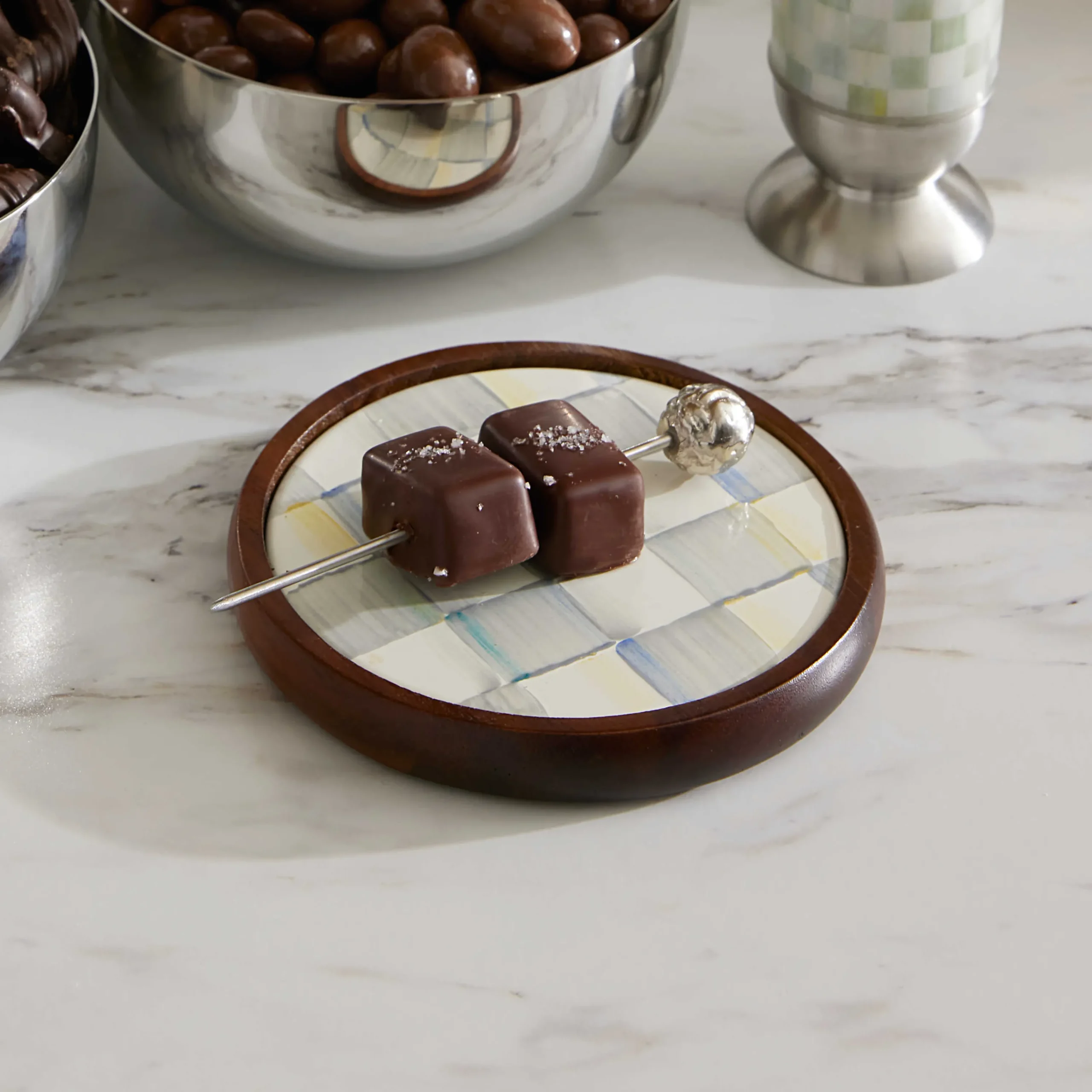 MacKenzie-Childs Sterling Check Enamel Coasters, Set of 4| Fall Entertaining|Table Accessories
