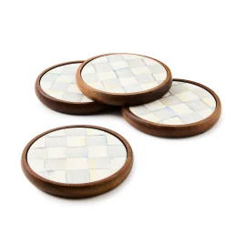 MacKenzie-Childs Sterling Check Enamel Coasters, Set of 4| Fall Entertaining|Table Accessories