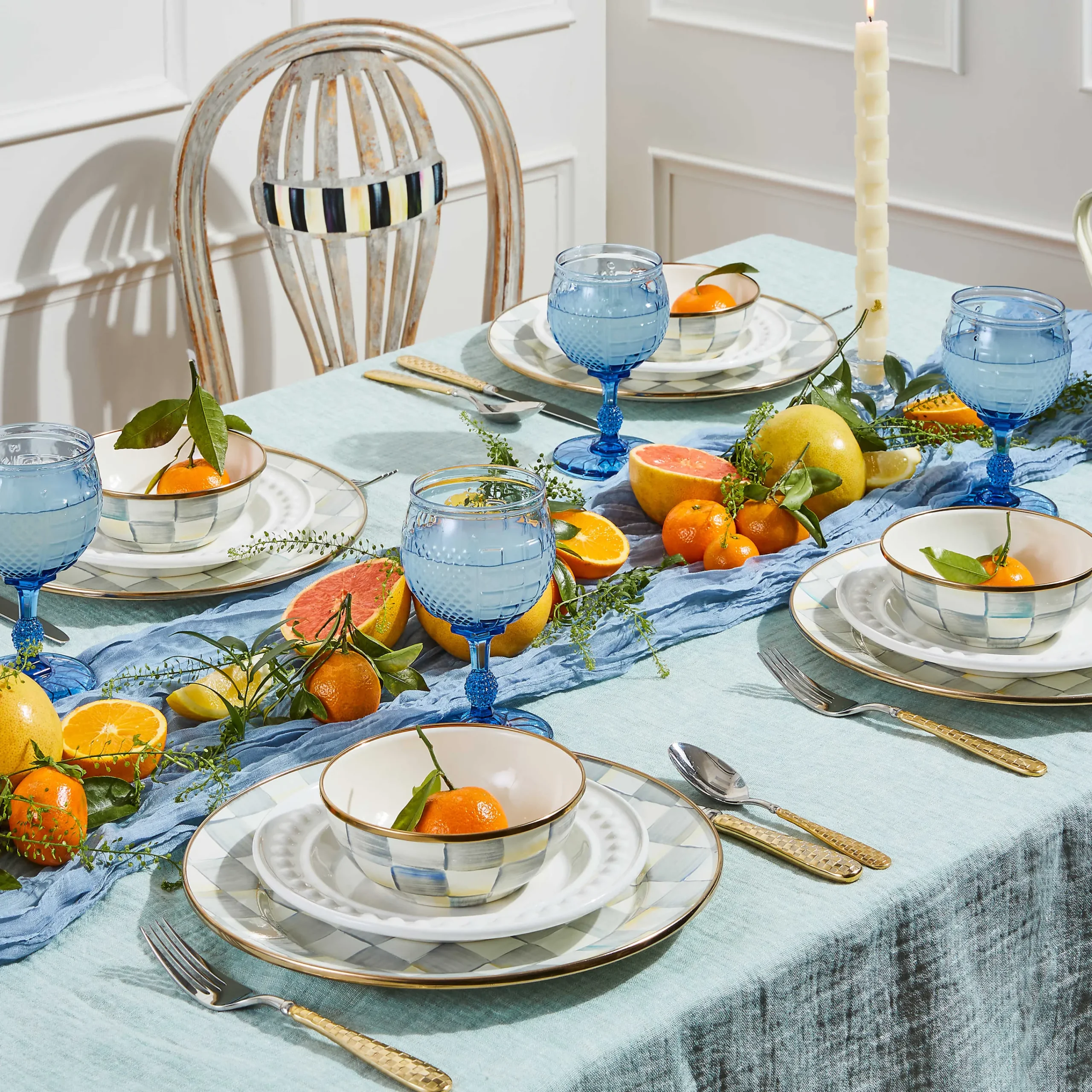 MacKenzie-Childs Sterling Check Everyday Bowl| Bar Entertaining|Dinnerware & Flatware