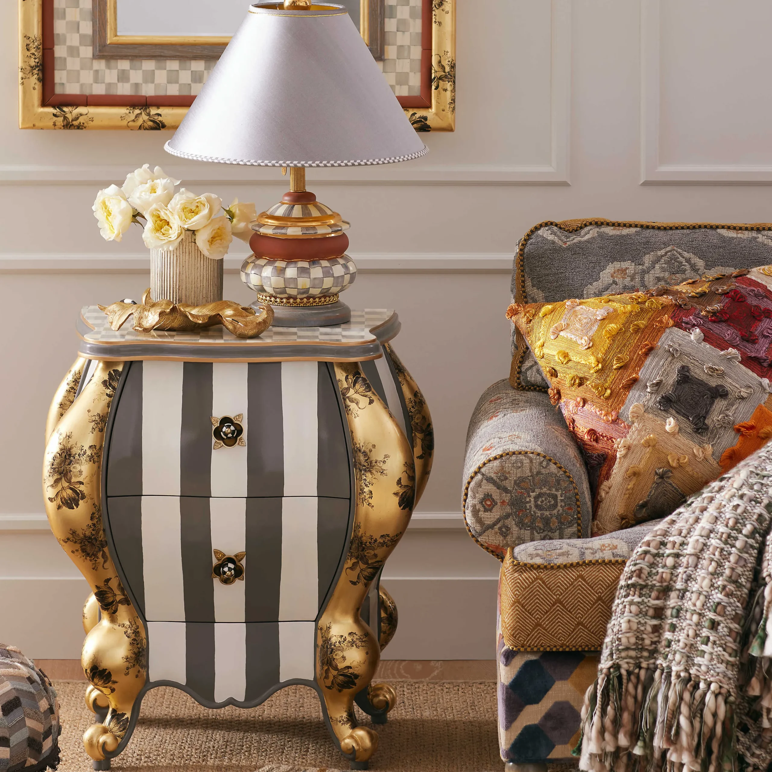 MacKenzie-Childs Sterling Check Groovy Table Lamp| Lighting