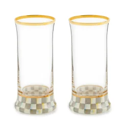 MacKenzie-Childs Sterling Check Highball Glass, Set of 2| Kitchen & Dining Sets|Fall Entertaining