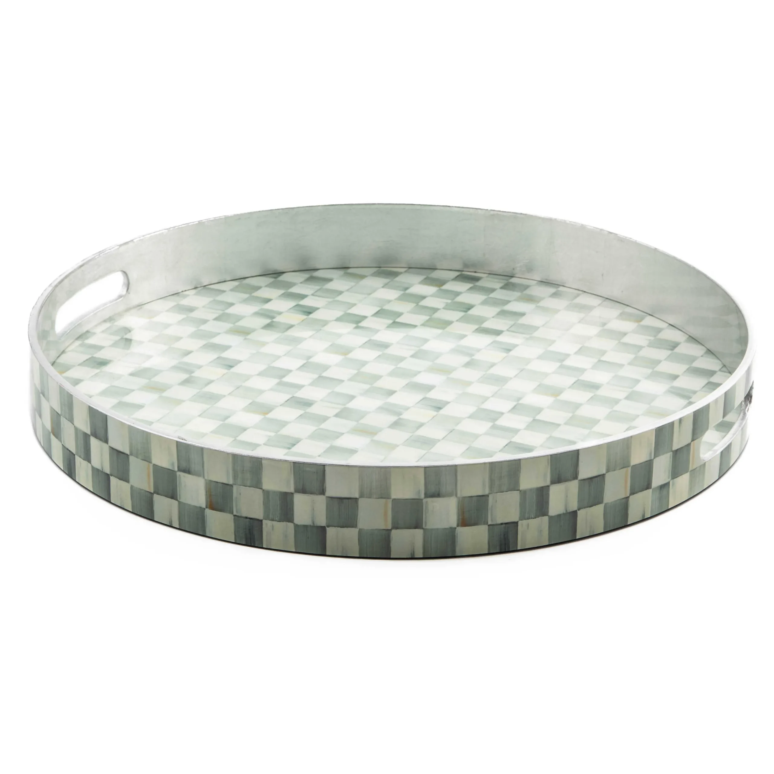 MacKenzie-Childs Sterling Check Lacquer Round Tray| Bar Entertaining|Serveware
