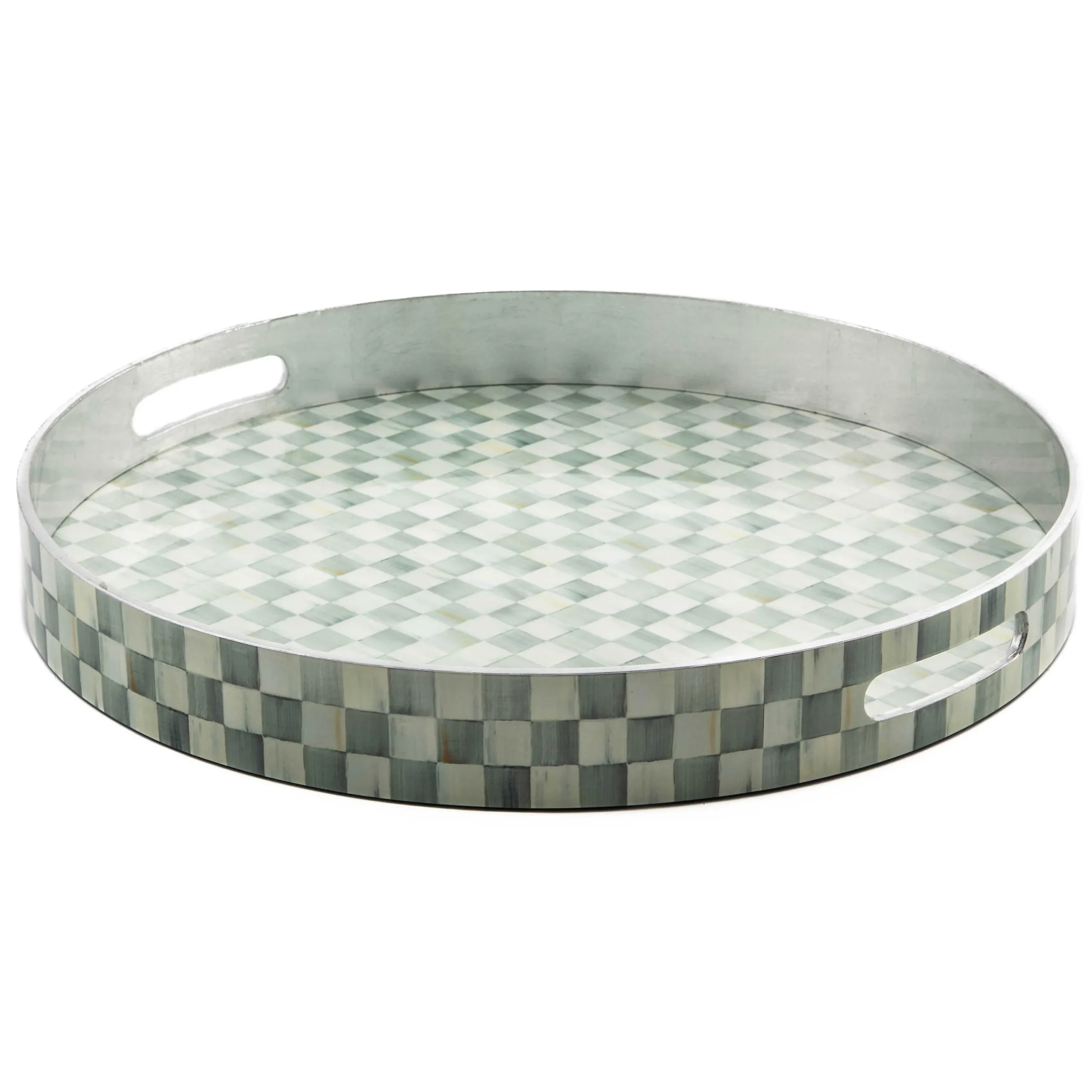 MacKenzie-Childs Sterling Check Lacquer Round Tray| Bar Entertaining|Serveware