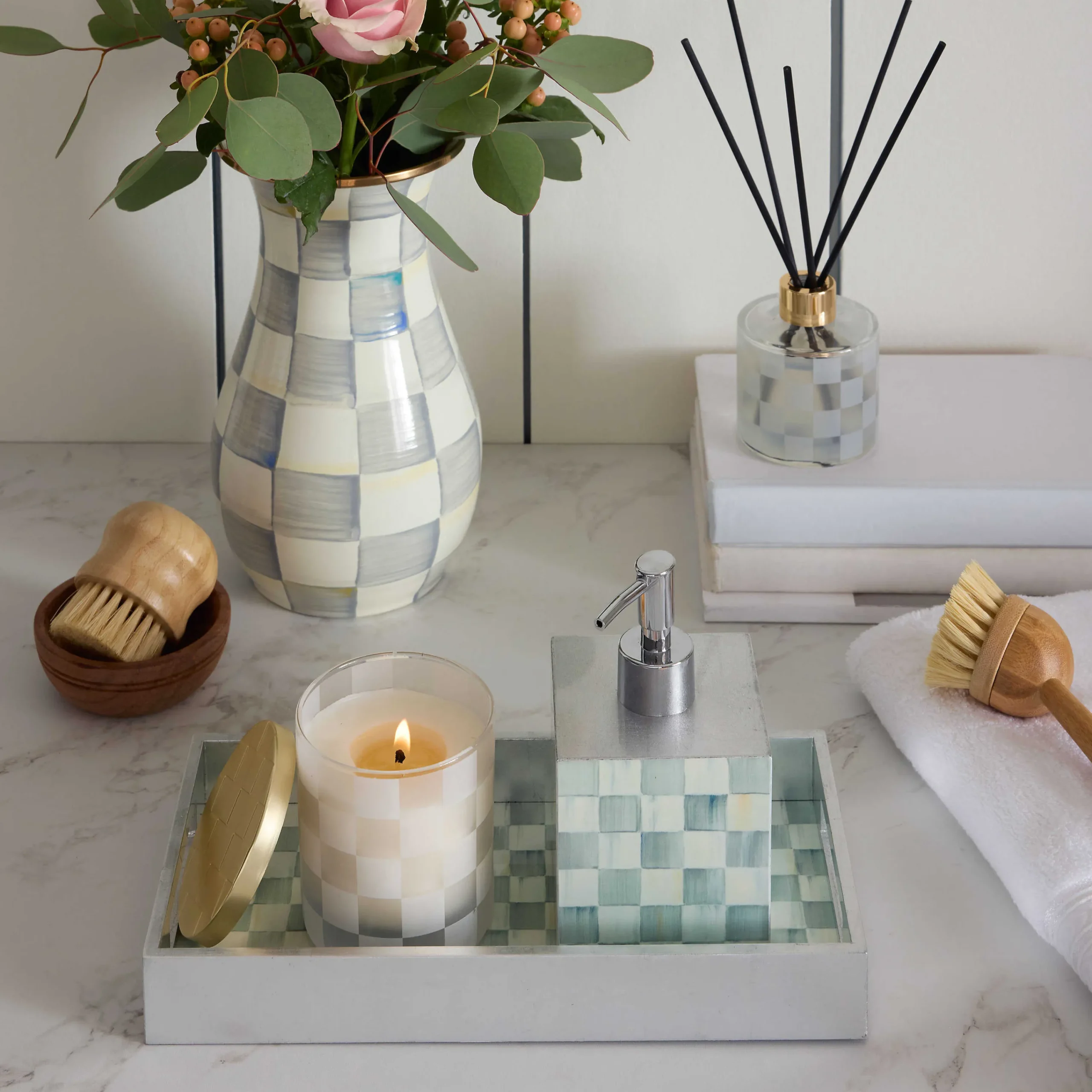 MacKenzie-Childs Sterling Check Lacquer Soap Pump| Bath & Bath Accessories