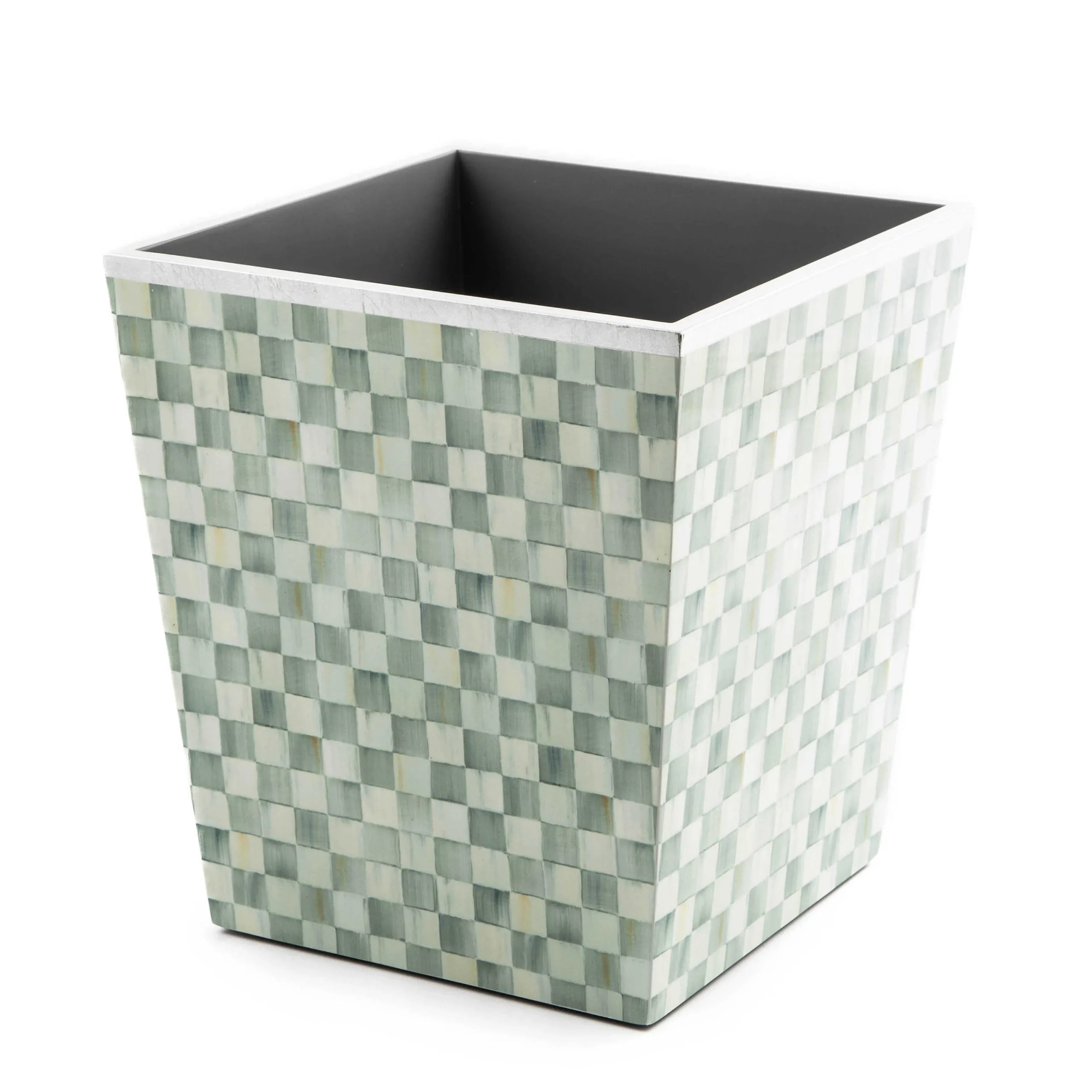 MacKenzie-Childs Sterling Check Lacquer Waste Bin| Bath & Bath Accessories