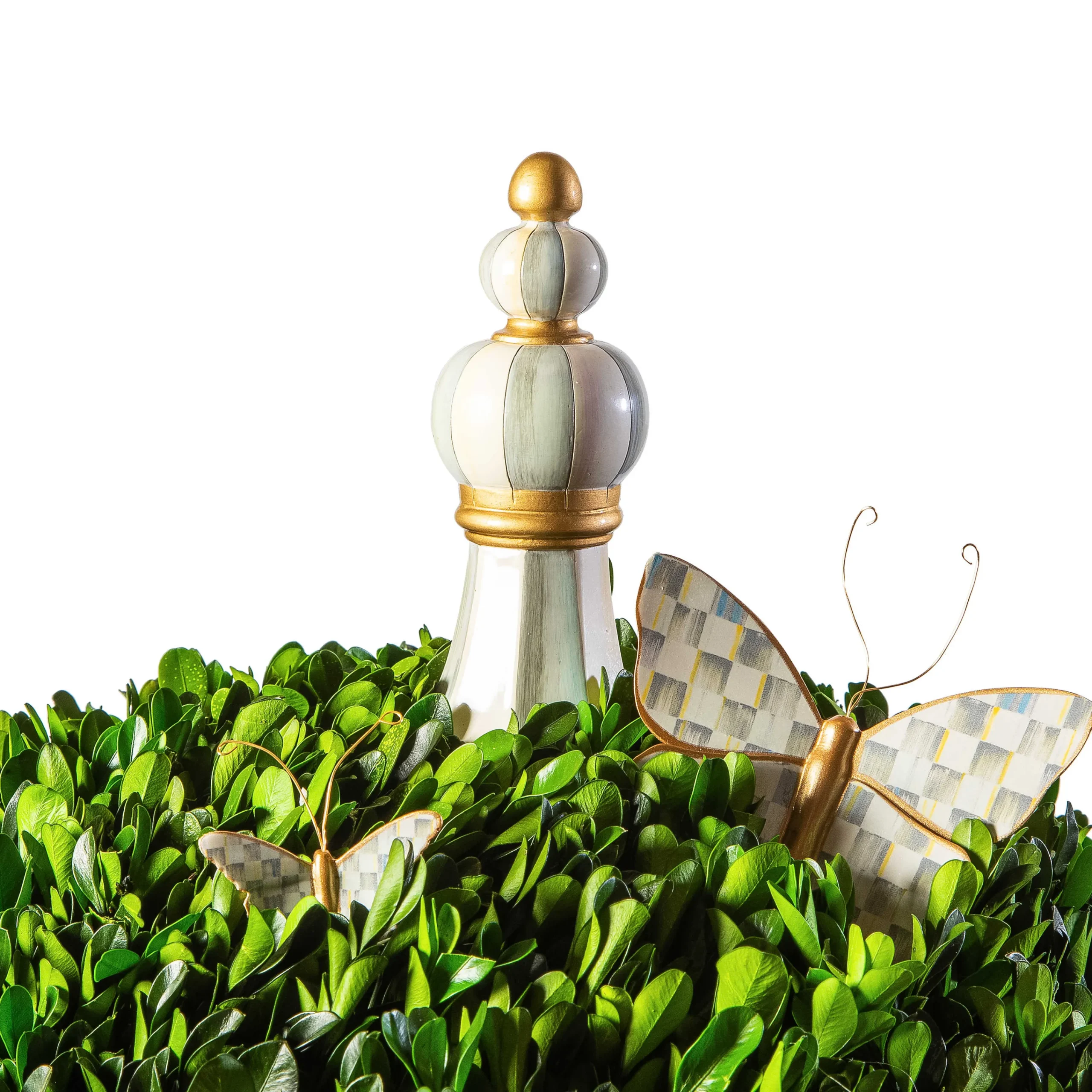 MacKenzie-Childs Sterling Check Large Boxwood Centerpiece| Spring|Greenery & Florals