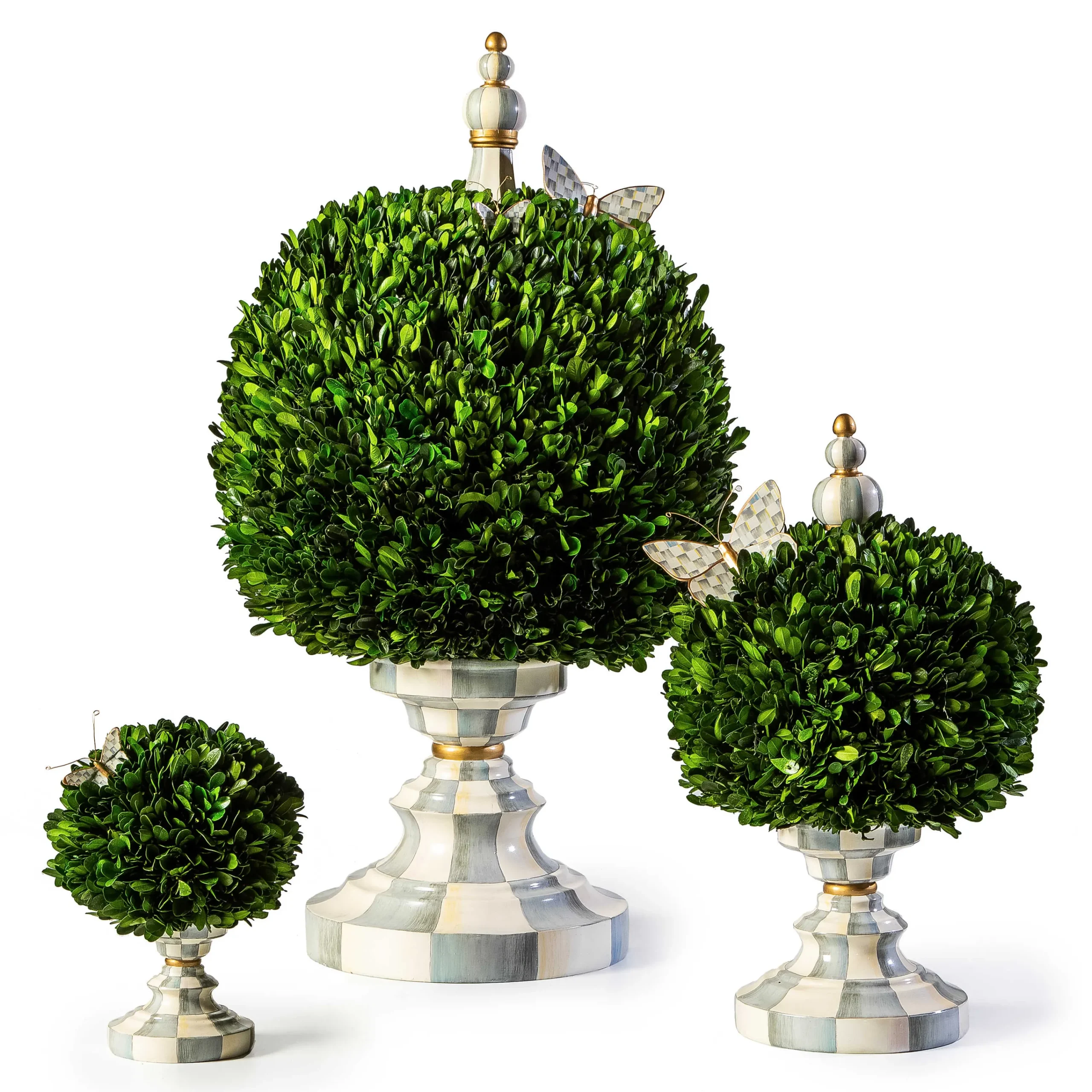 MacKenzie-Childs Sterling Check Large Boxwood Centerpiece| Spring|Greenery & Florals