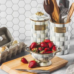 MacKenzie-Childs Sterling Check Large Canister| Room Accents|Kitchen Storage & Organization