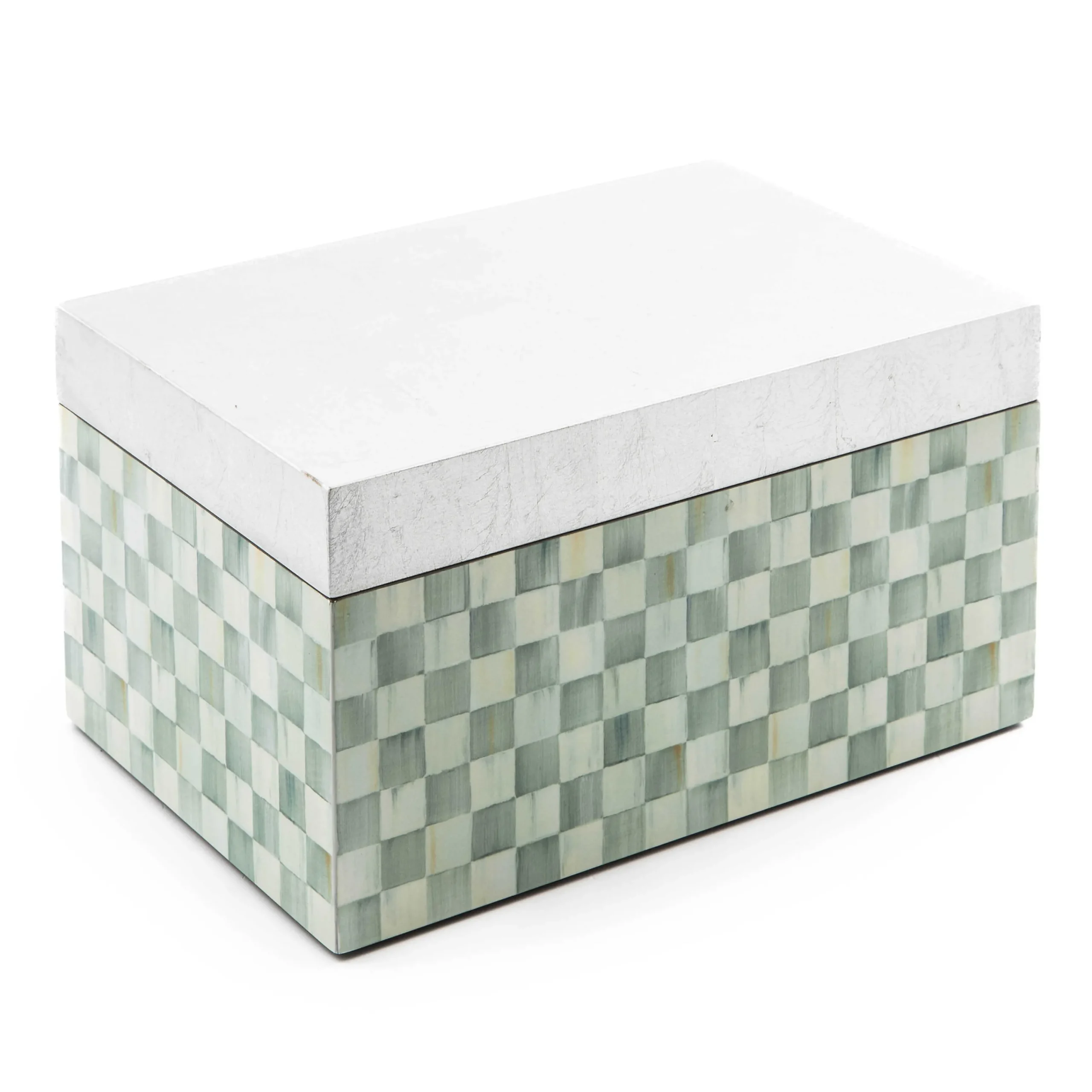 MacKenzie-Childs Sterling Check Large Lacquer Decorative Box with Silver Lid| Bath & Bath Accessories